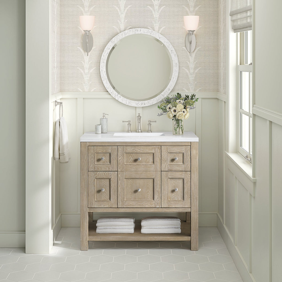 James Martin Breckenridge 36" Single Bathroom Vanity, Whitewashed Oak, cabinet without a countertop