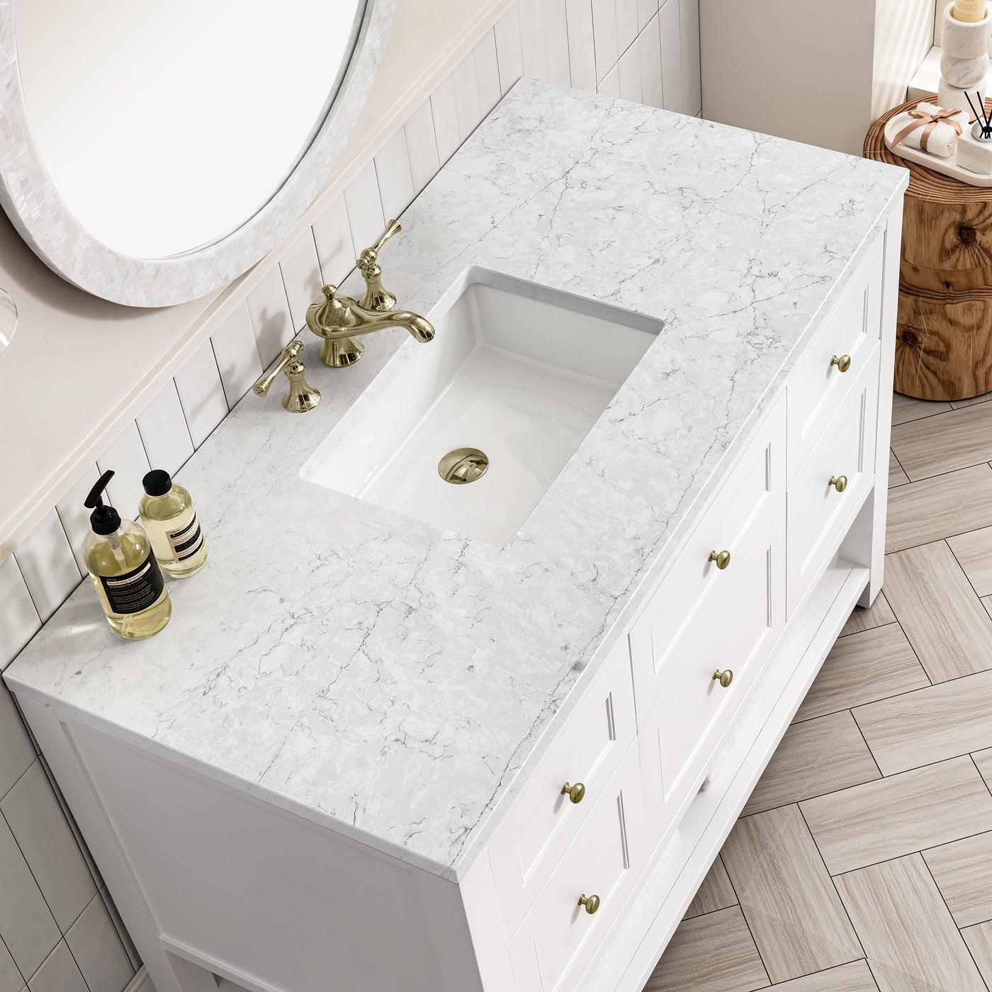 James Martin Breckenridge 48" Single Bathroom Vanity, Bright White with Eternal Jasmine Pearl countertop