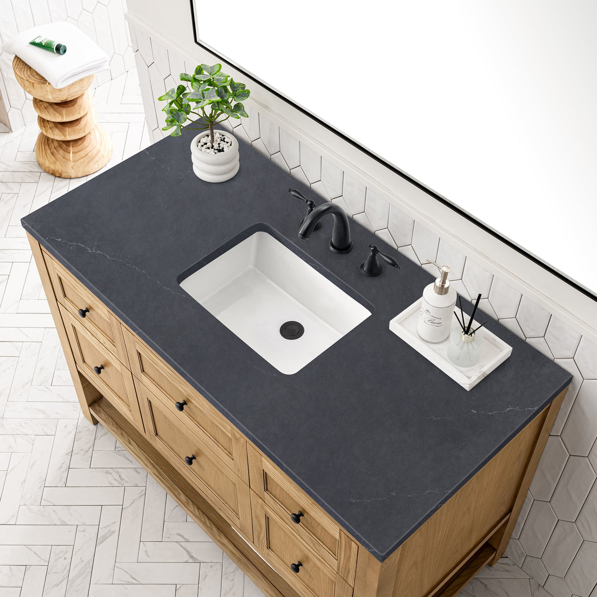 James Martin Breckenridge 48" Single Bathroom Vanity, Light Natural Oak with Cala Blue countertop