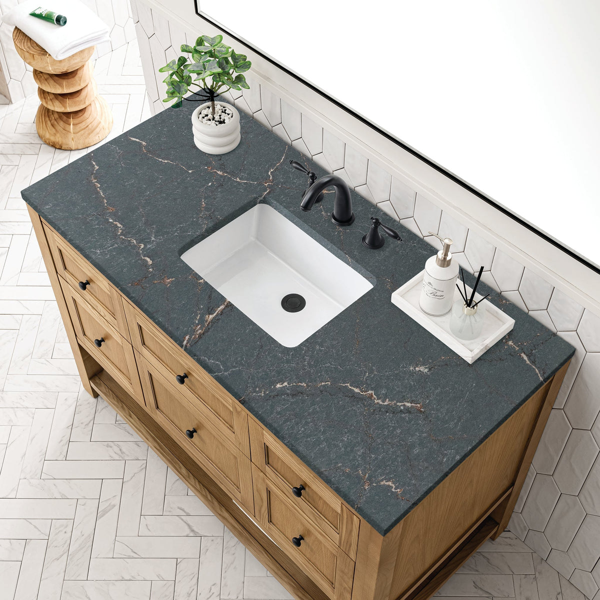 James Martin Breckenridge 48" Single Bathroom Vanity, Light Natural Oak with Parisien Bleu countertop
