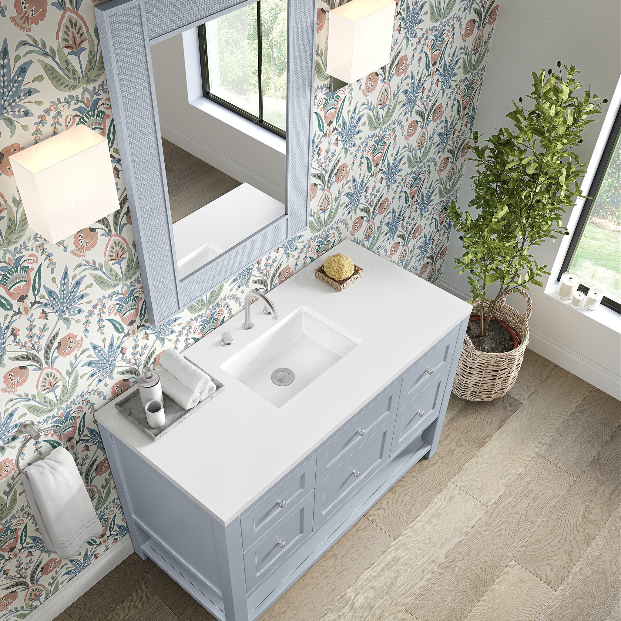 James Martin Breckenridge 48" Single Bathroom Vanity, Serenity Blue with White Zeus countertop