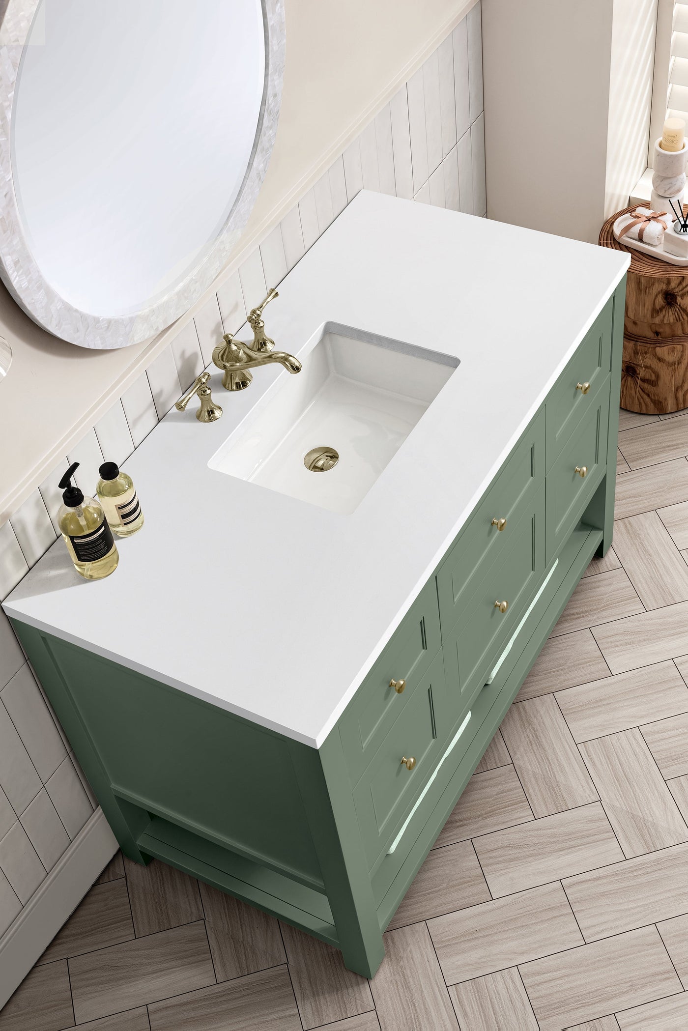 James Martin Breckenridge 48" Single Bathroom Vanity, Smokey Celadon with White Zeus countertop