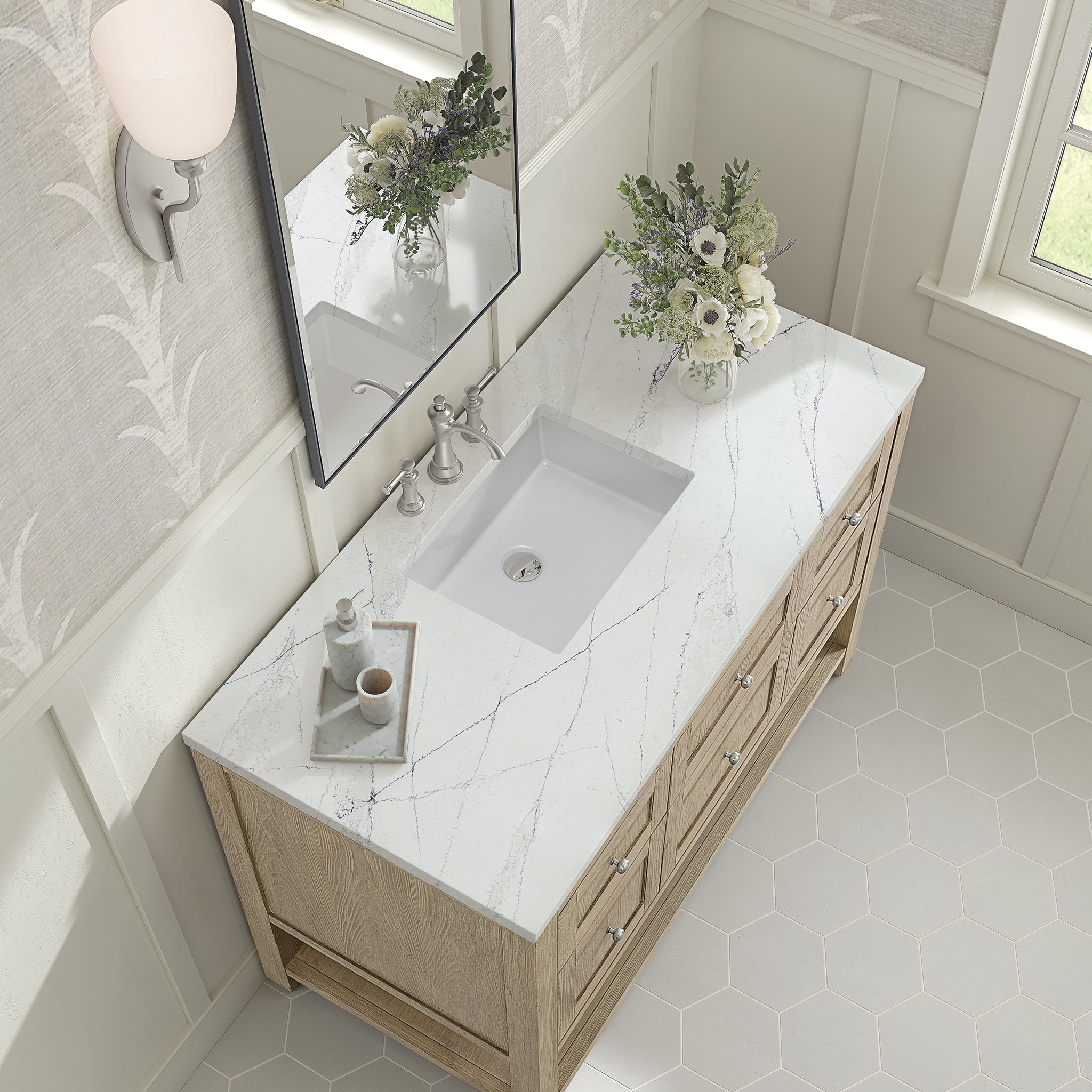 James Martin Breckenridge 48" Single Bathroom Vanity, Whitewashed Oak with Ethereal Noctis countertop