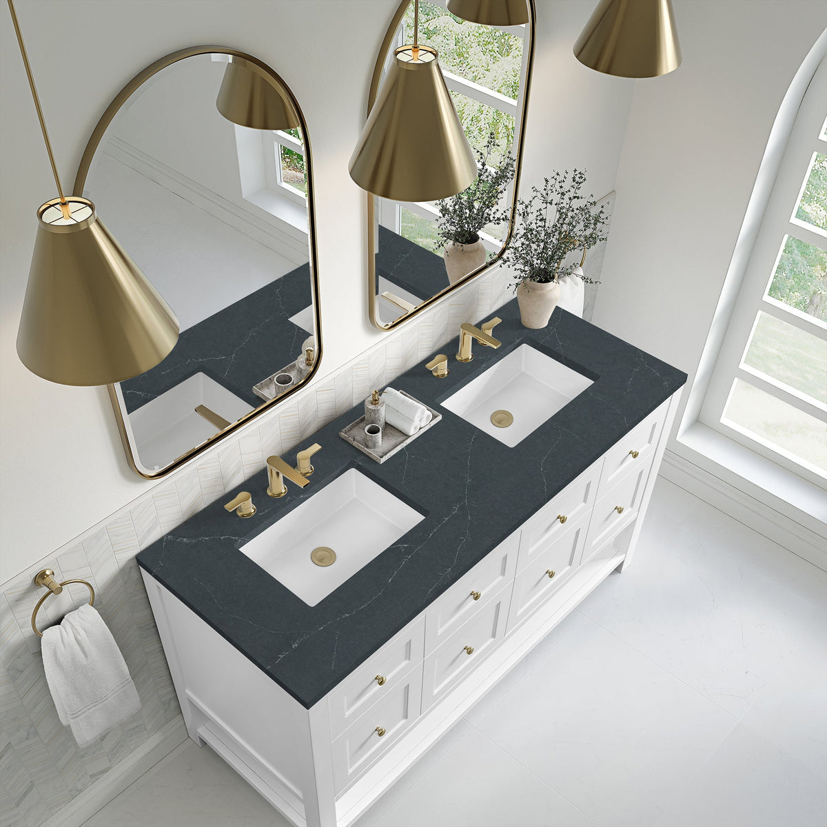 James Martin Breckenridge 60" Double Bathroom Vanity, Bright White with Charcoal Soapstone countertop