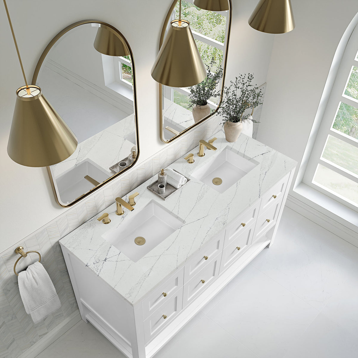 James Martin Breckenridge 60" Double Bathroom Vanity, Bright White with Ethereal Noctis countertop