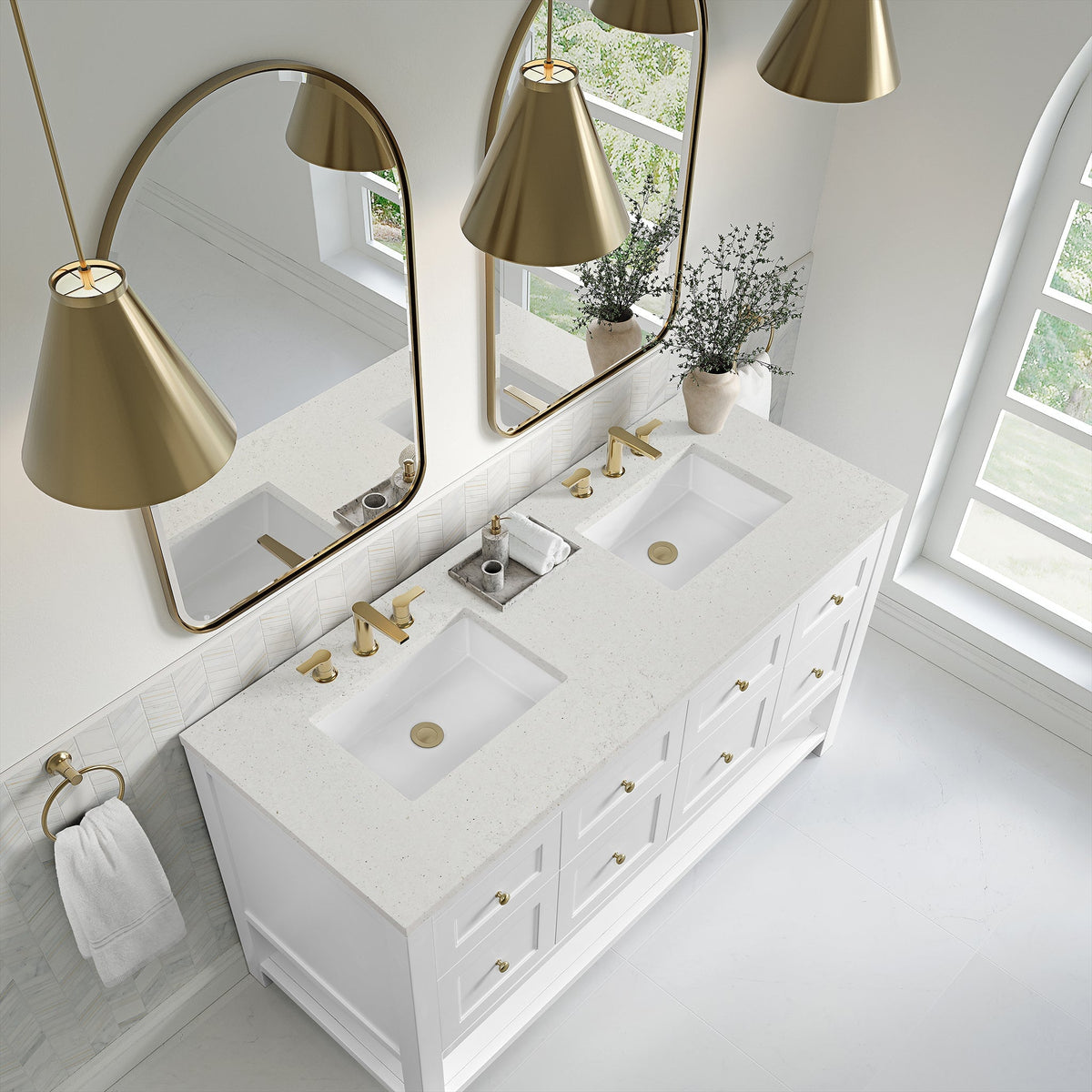 James Martin Breckenridge 60" Double Bathroom Vanity, Bright White with Lime Delight countertop