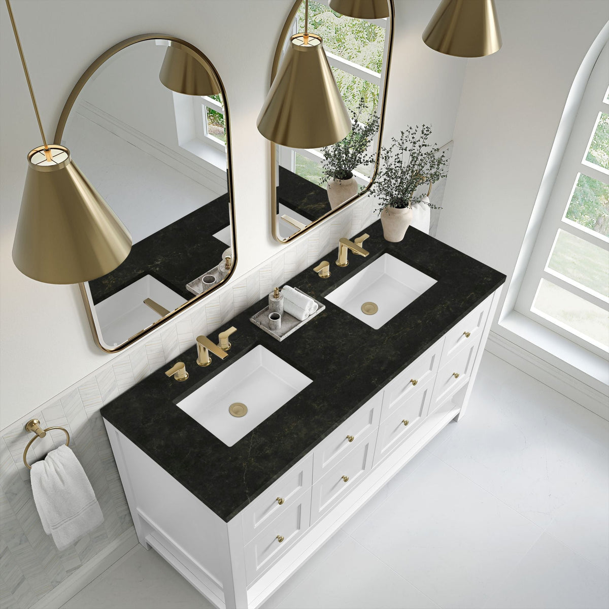 James Martin Breckenridge 60" Double Bathroom Vanity, Bright White with Phantome countertop