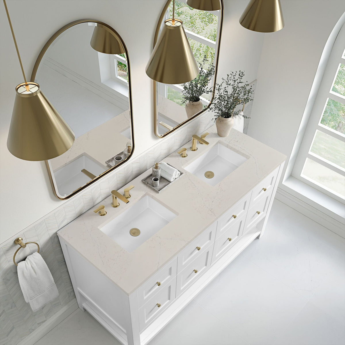 James Martin Breckenridge 60" Double Bathroom Vanity, Bright White with Siberian countertop