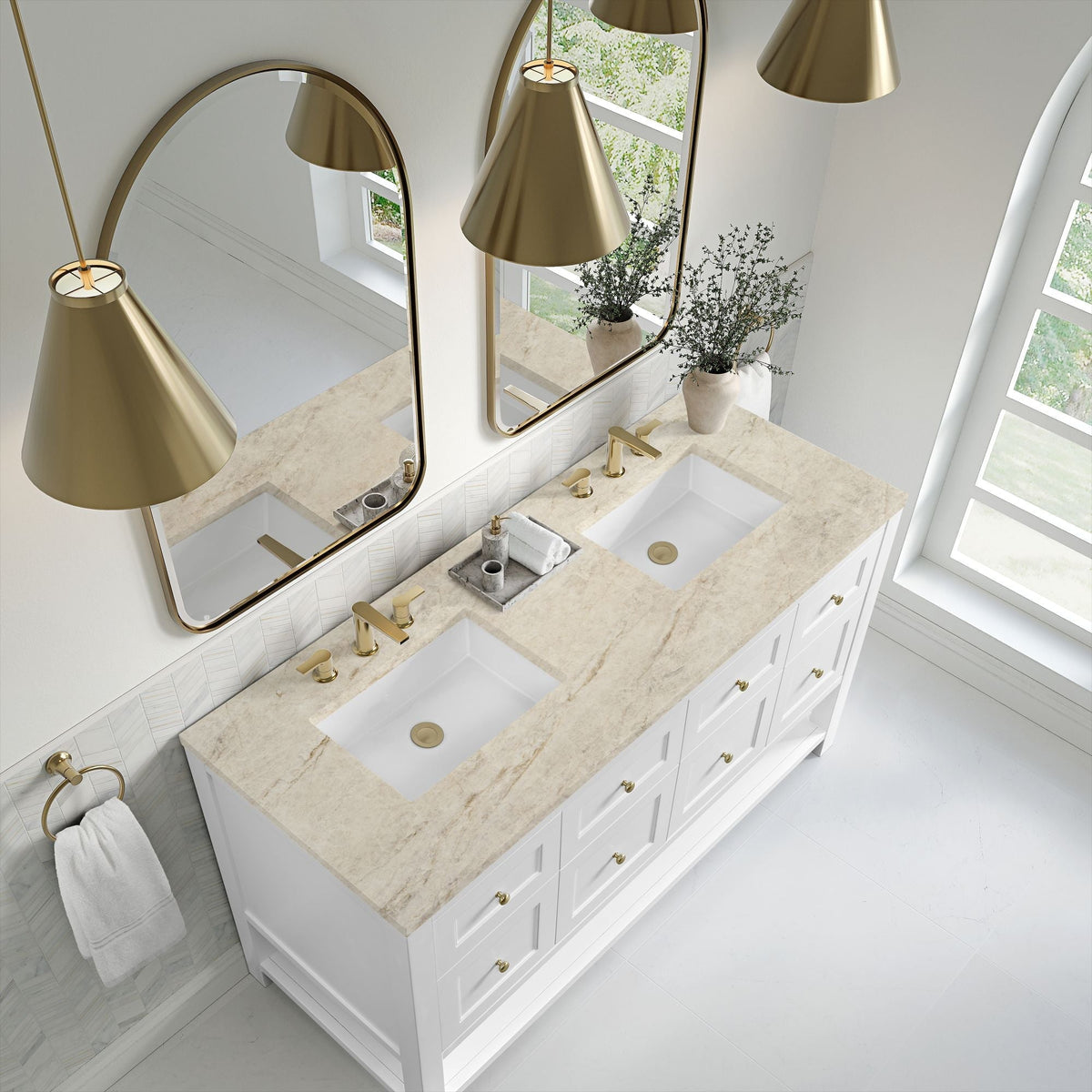 James Martin Breckenridge 60" Double Bathroom Vanity, Bright White with Tajnar countertop