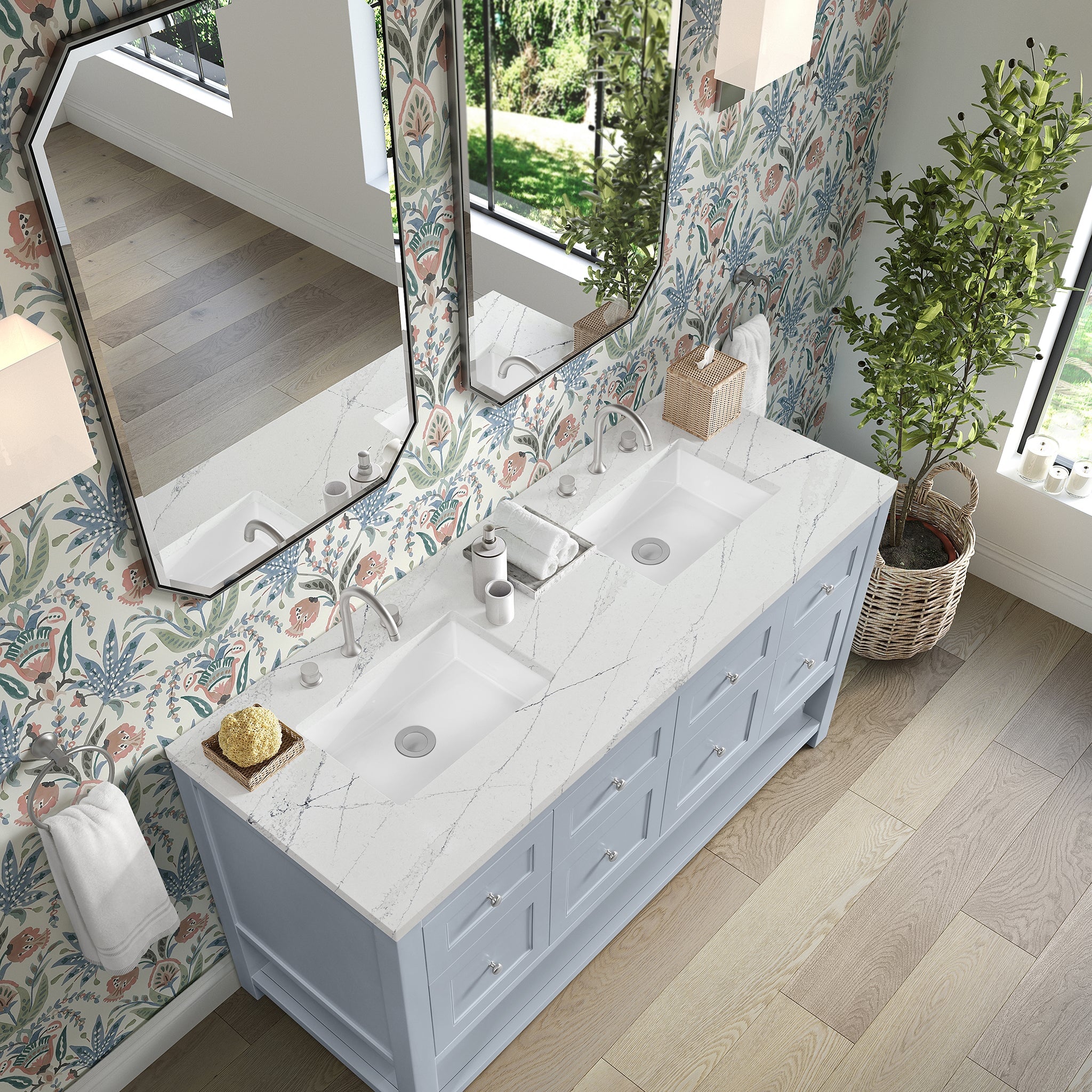 James Martin Breckenridge 60" Double Bathroom Vanity, Serenity Blue with Ethereal Noctis countertop