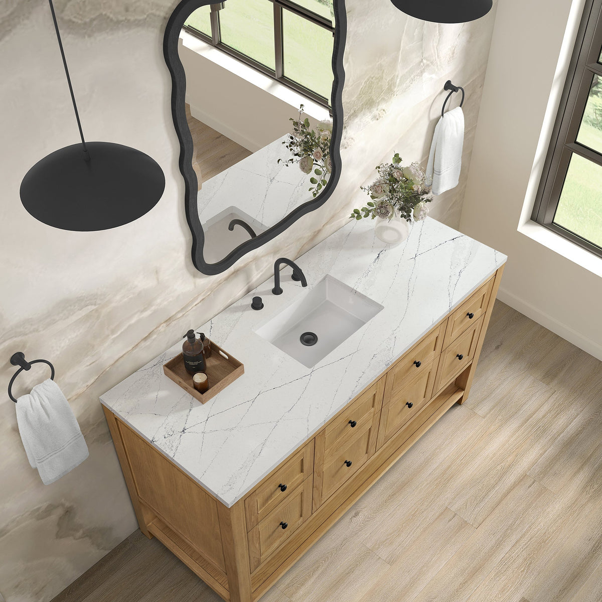 James Martin Breckenridge 60" Single Bathroom Vanity, Light Natural Oak with Ethereal Noctis (Quartz) countertop
