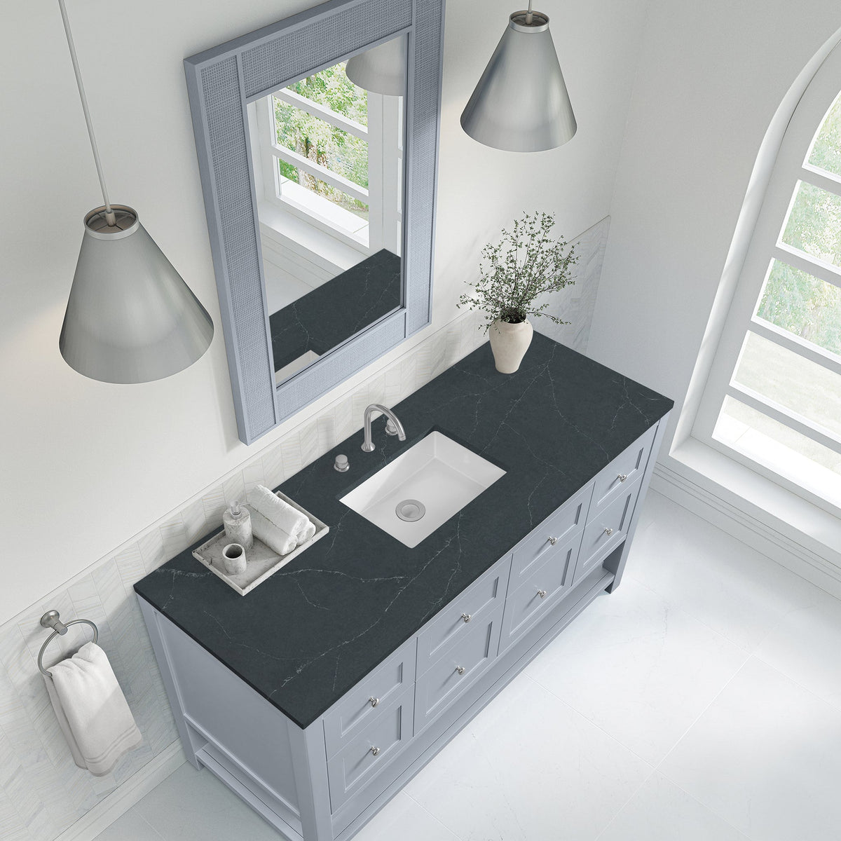James Martin Breckenridge 60" Single Bathroom Vanity, Serenity Blue with Charcoal Soapstone countertop
