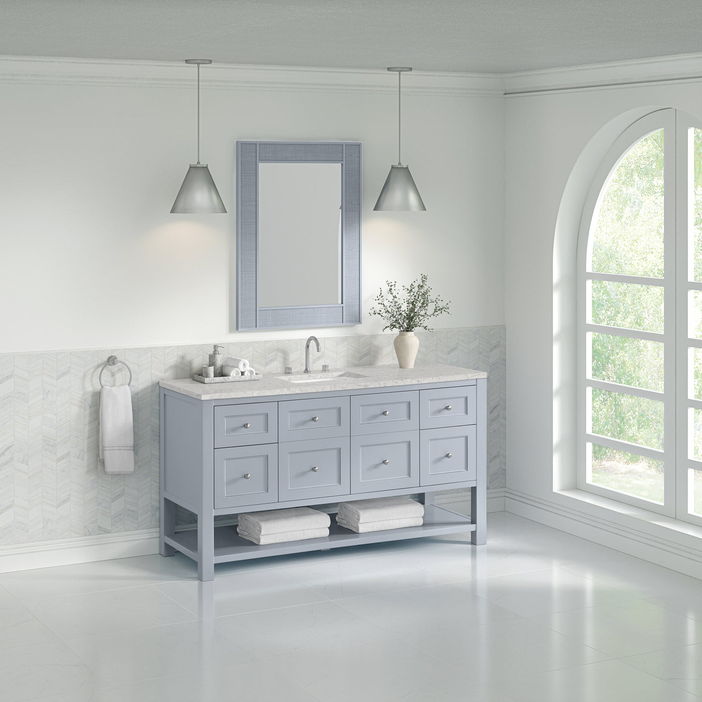 James Martin Breckenridge 60" Single Bathroom Vanity, Serenity Blue with Eternal Jasmine Pearl (Quartz) countertop