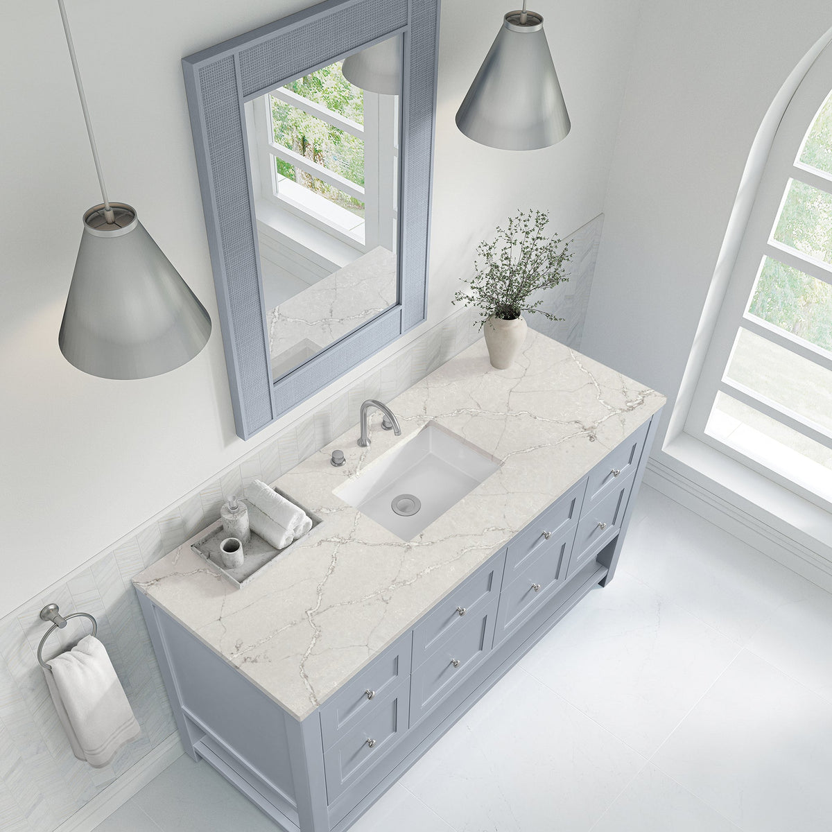 James Martin Breckenridge 60" Single Bathroom Vanity, Serenity Blue with Victorian Silver (Quartz) countertop