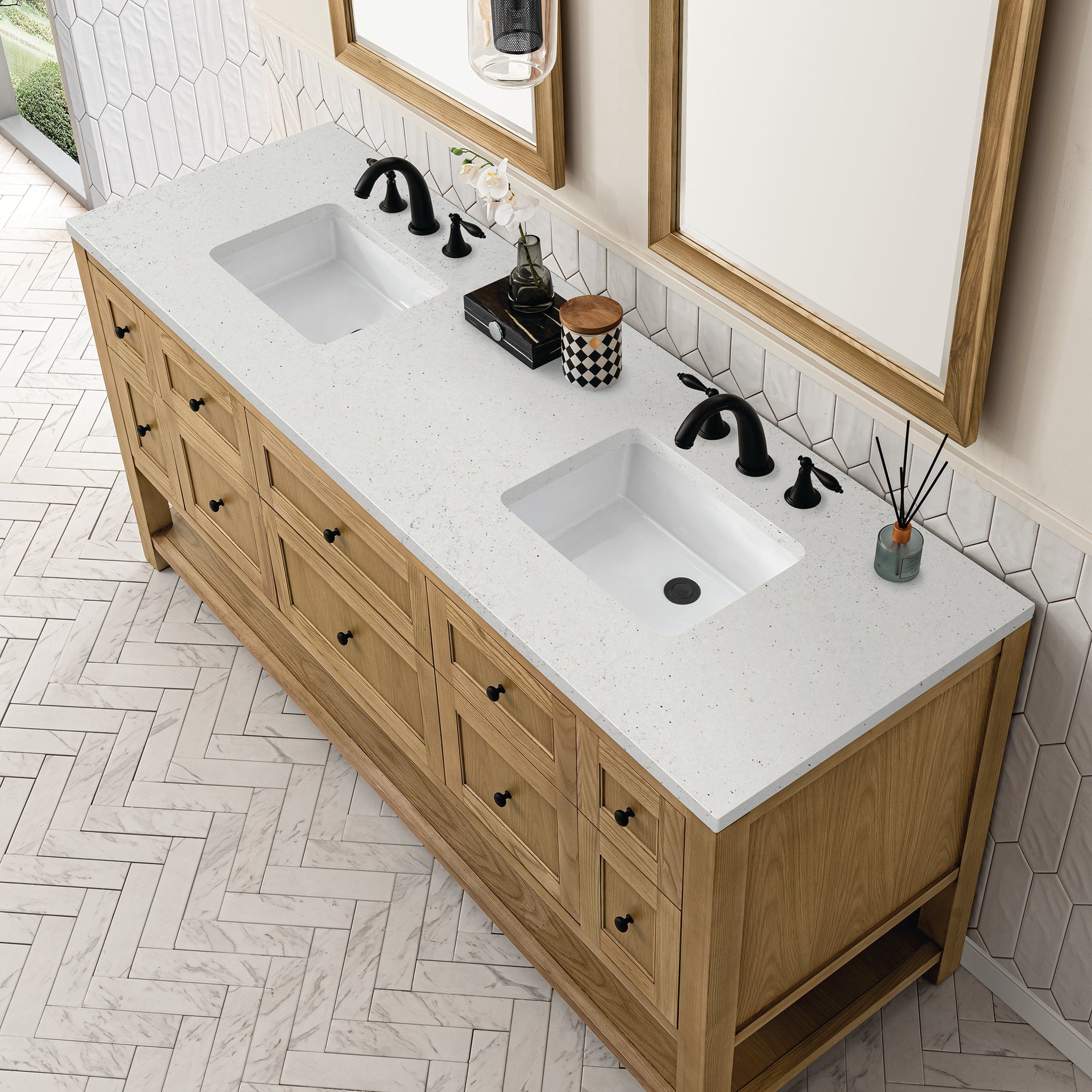 James Martin Breckenridge 72" Double Bathroom Vanity, Light Natural Oak with Lime Delight countertop