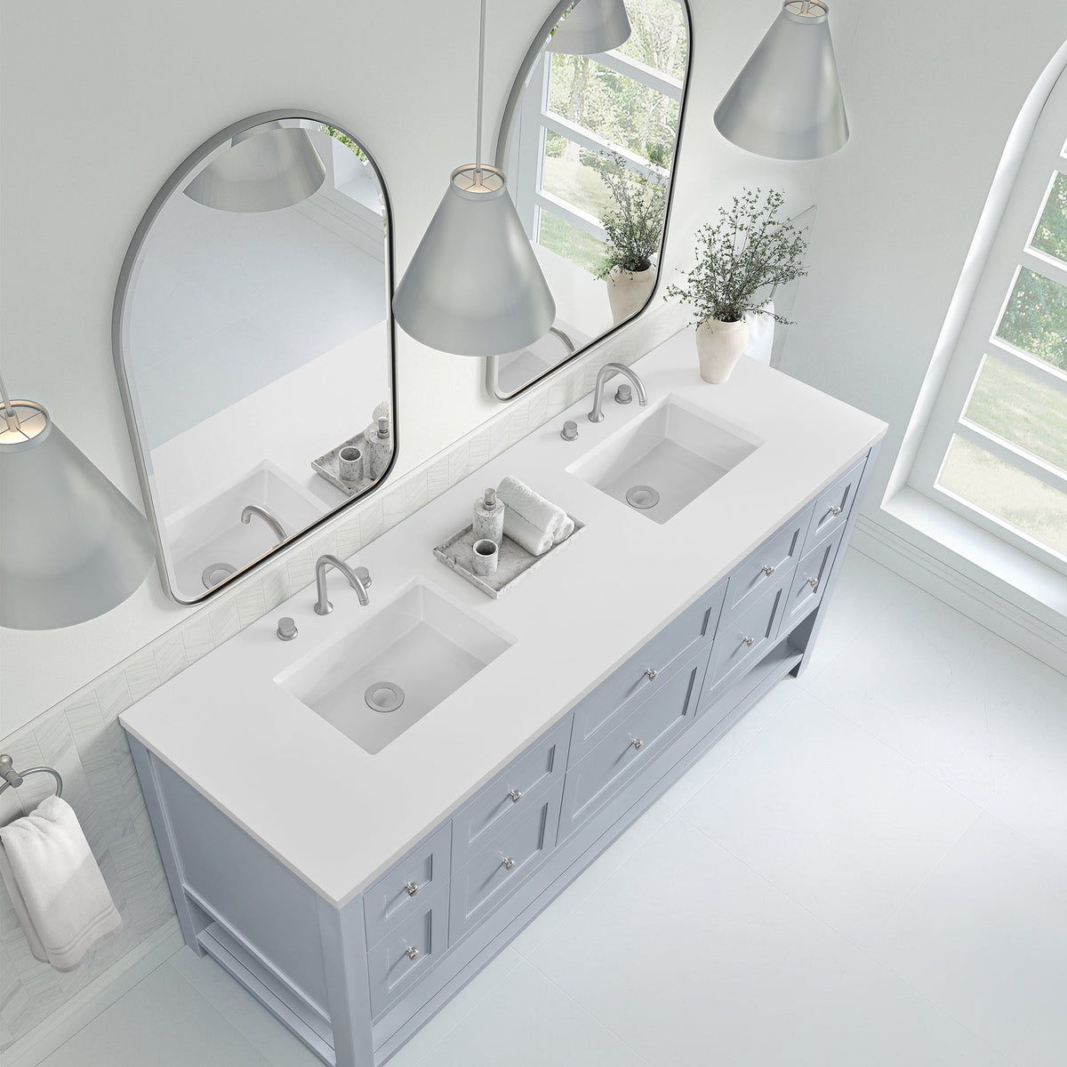 James Martin Breckenridge 72" Double Bathroom Vanity, Serenity Blue with White Zeus countertop