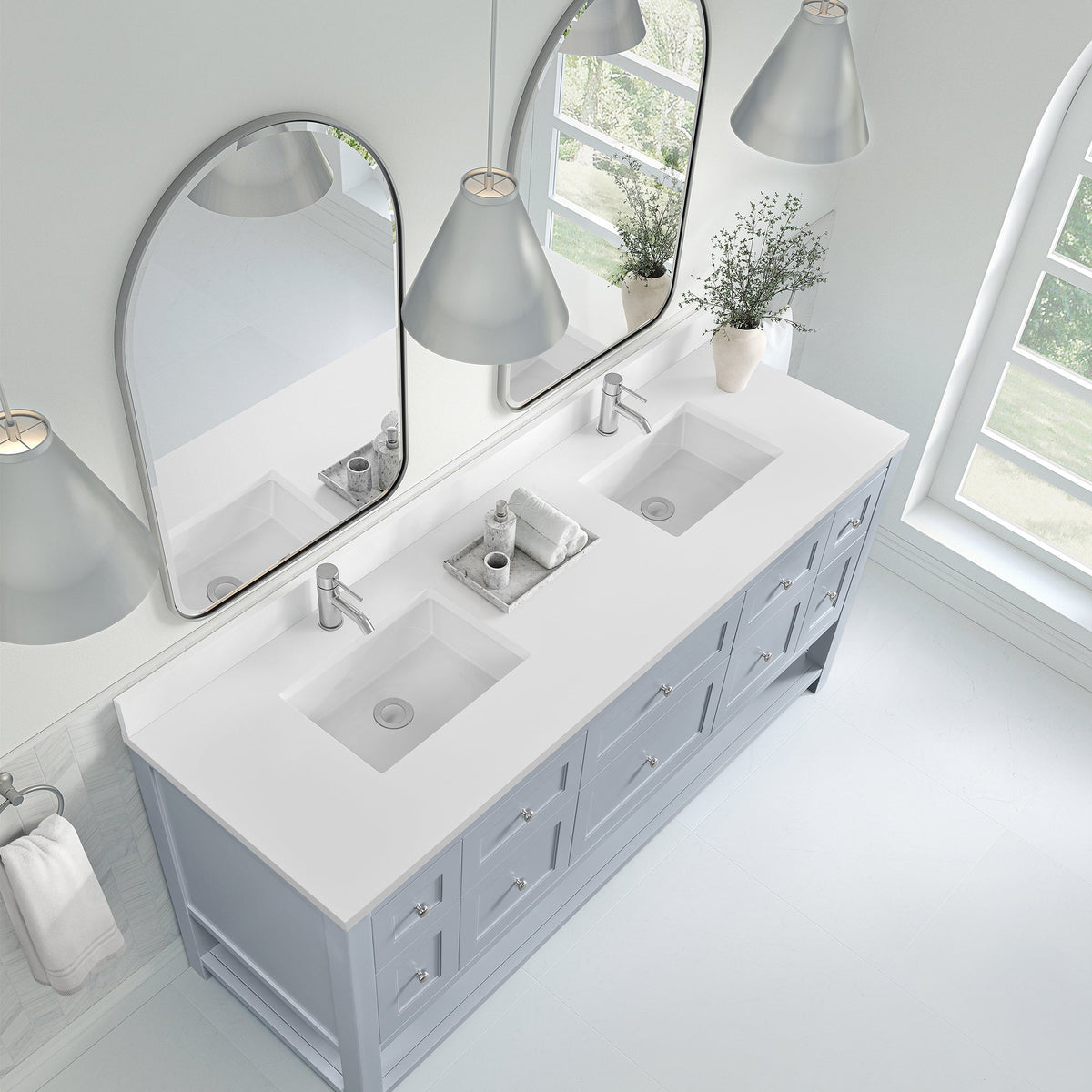 James Martin Breckenridge 72" Double Bathroom Vanity, Serenity Blue with White Zeus (with Backsplash) countertop