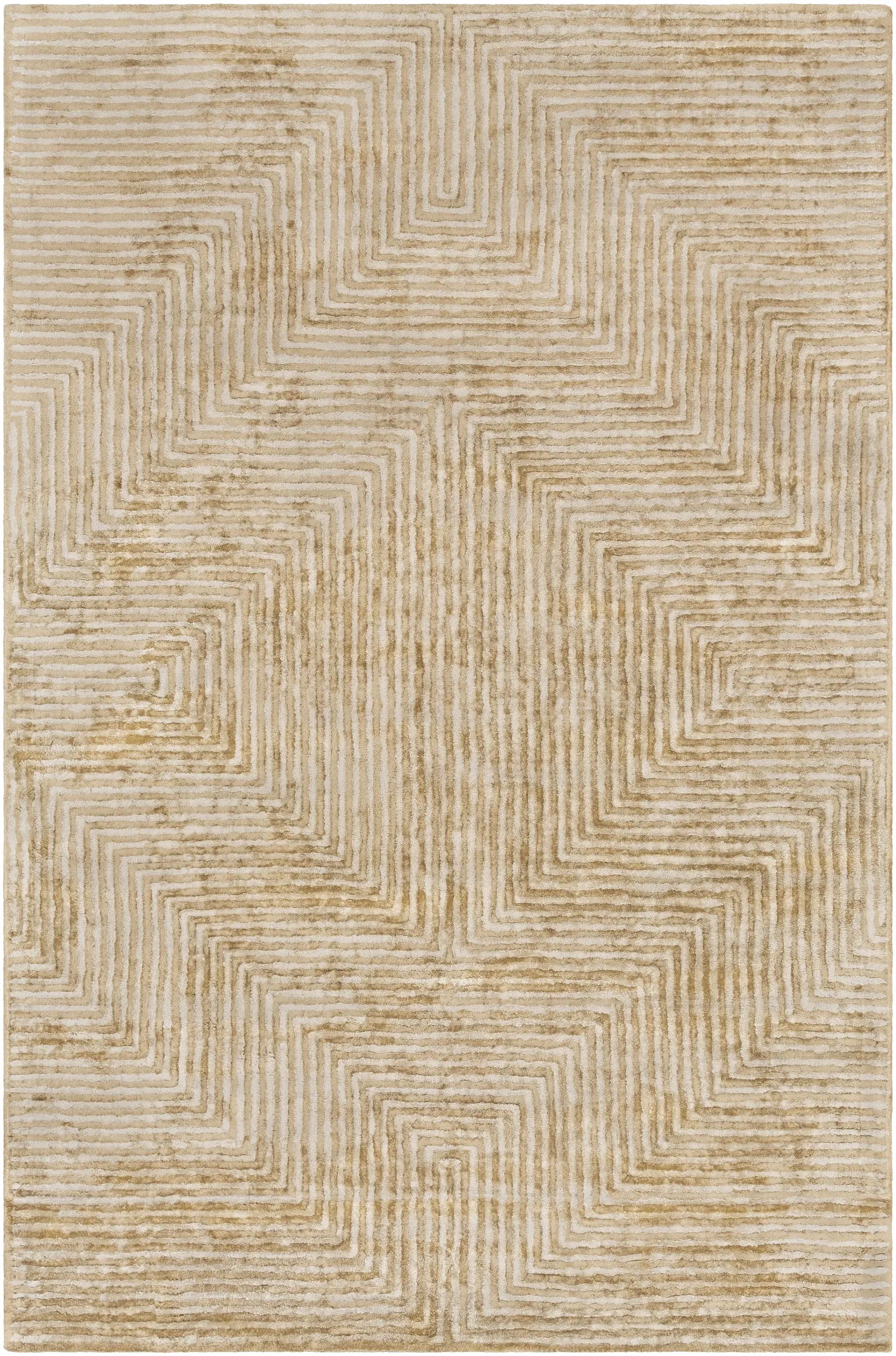 Quartz Patterned Sheen Beige Viscose Rug by Boutique Rugs