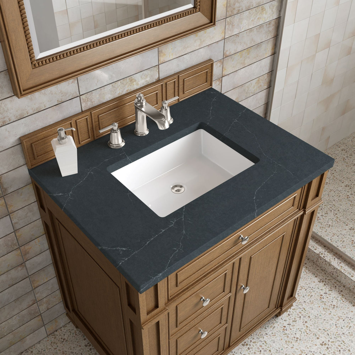 James Martin Bristol 30" Single Bathroom Vanity, Saddle Brown with Charcoal Soapstone countertop