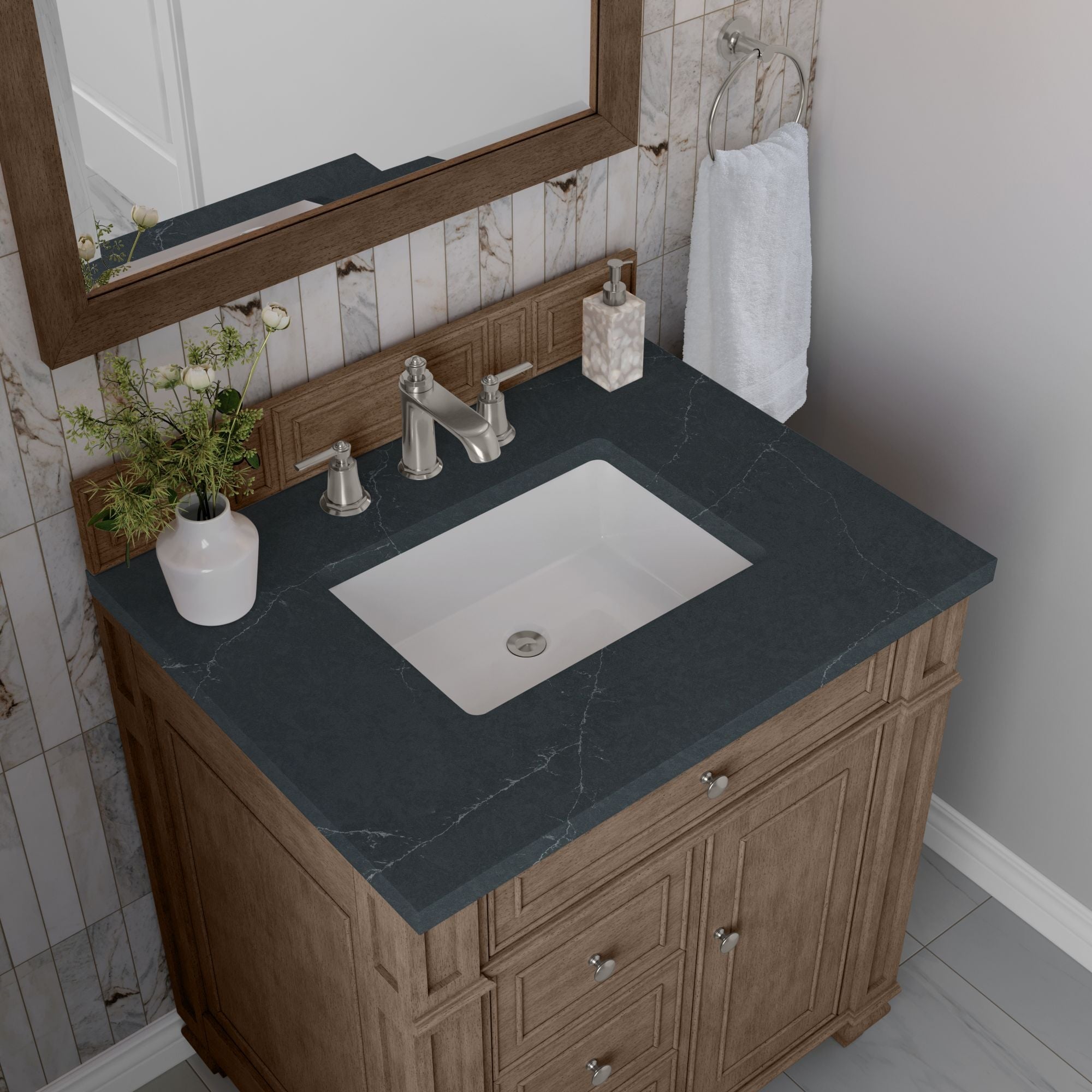 James Martin Bristol 30" Single Bathroom Vanity, Whitewashed Walnut with Charcoal Soapstone countertop