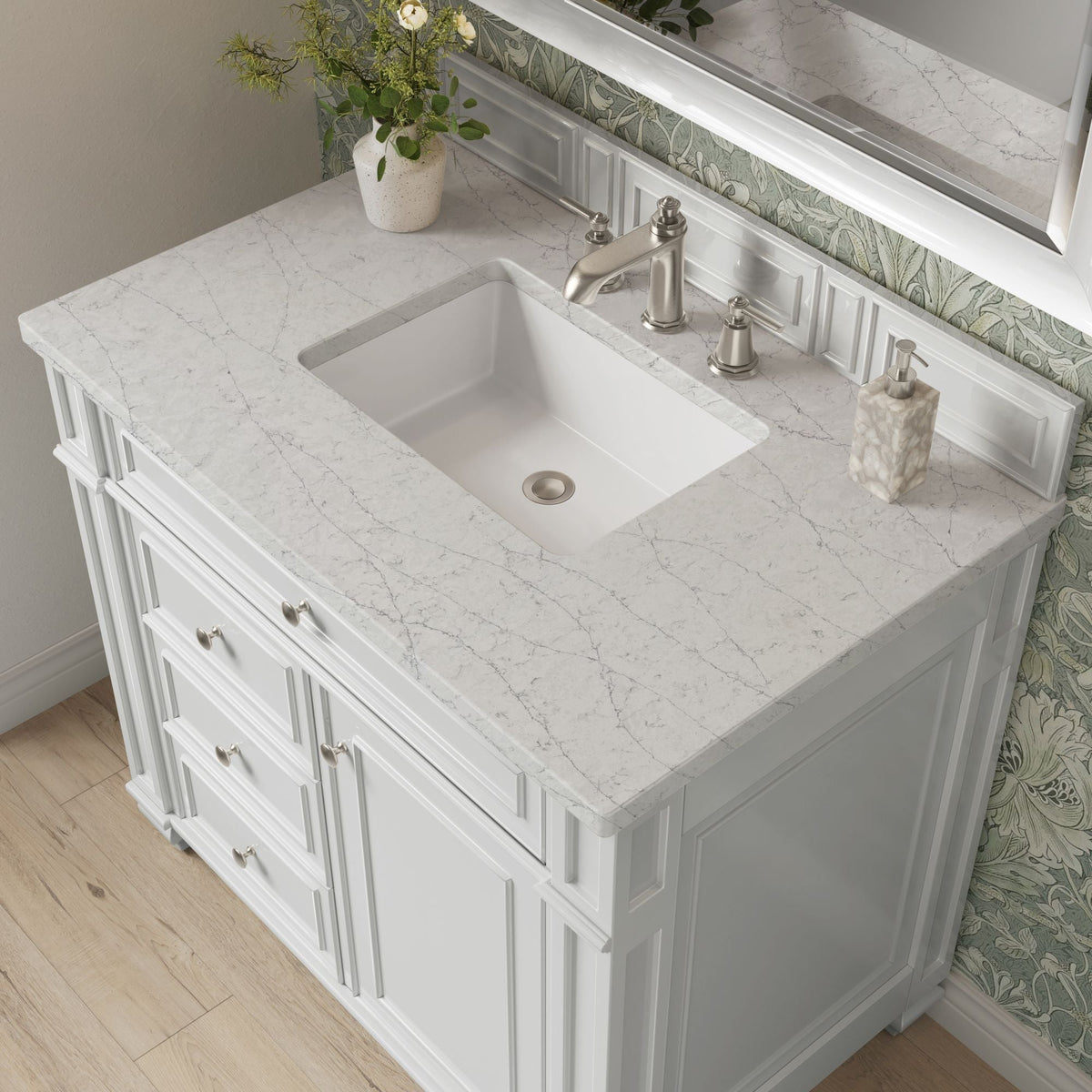 James Martin Bristol 36" Single Bathroom Vanity, Bright White with Eternal Jasmine Pearl countertop