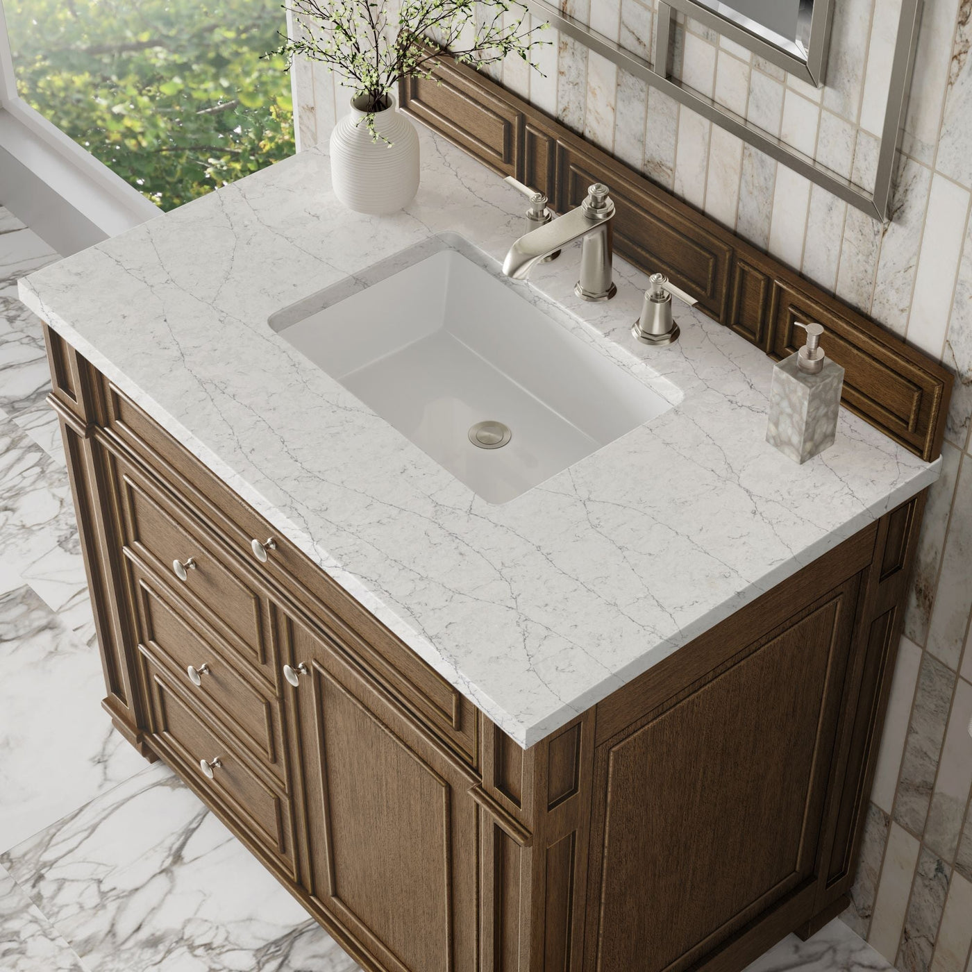 James Martin Bristol 36" Single Bathroom Vanity, Saddle Brown with Eternal Jasmine Pearl countertop