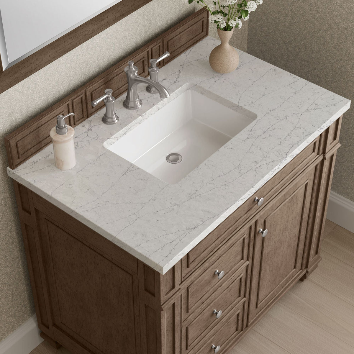 James Martin Bristol 36" Single Bathroom Vanity, Whitewashed Walnut with Eternal Jasmine Pearl countertop