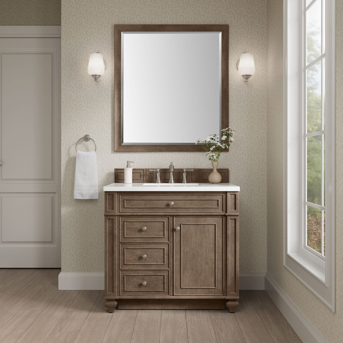 James Martin Bristol 36" Single Bathroom Vanity, Whitewashed Walnut, cabinet without a countertop