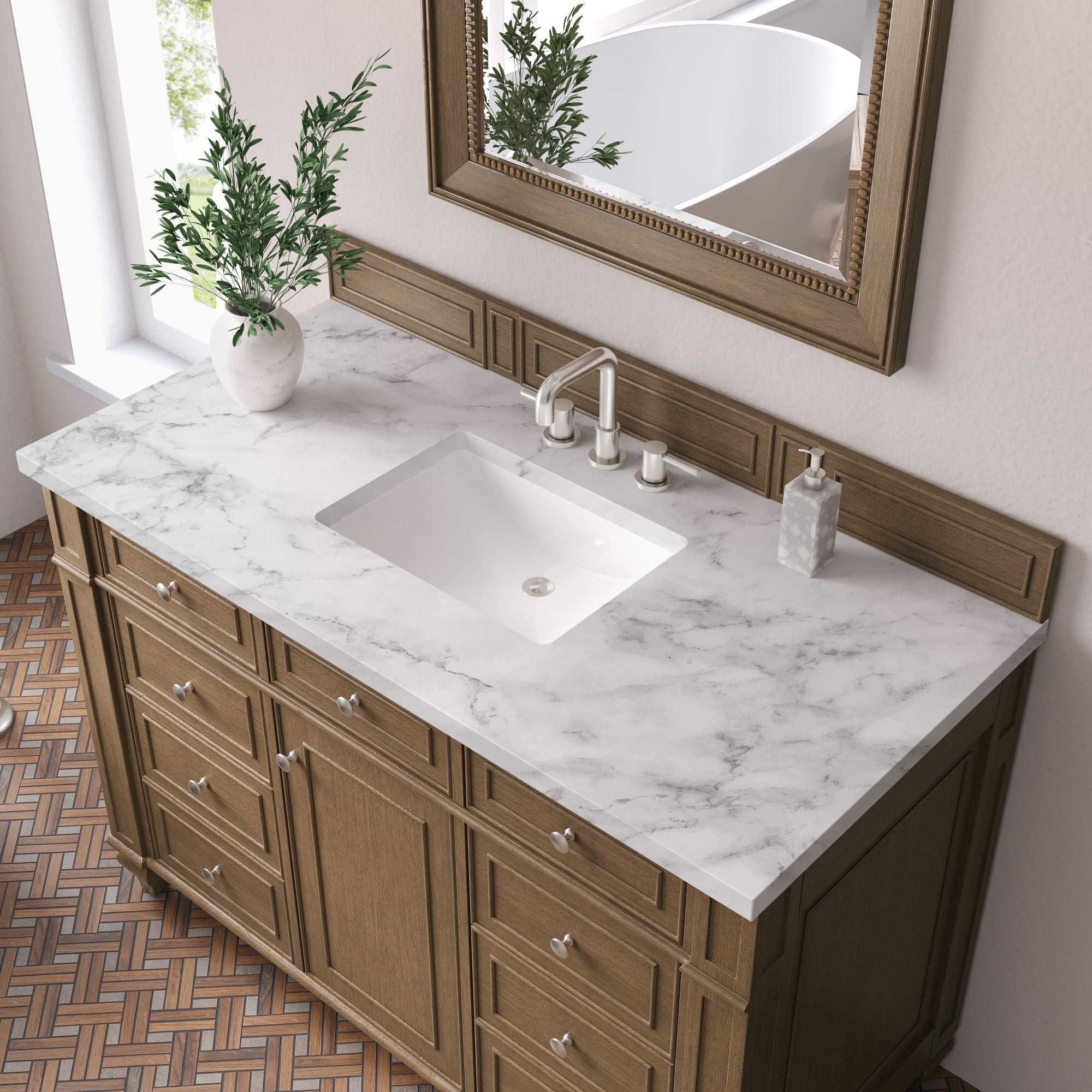 James Martin Bristol 48" Single Bathroom Vanity, Saddle Brown with Carrara White countertop