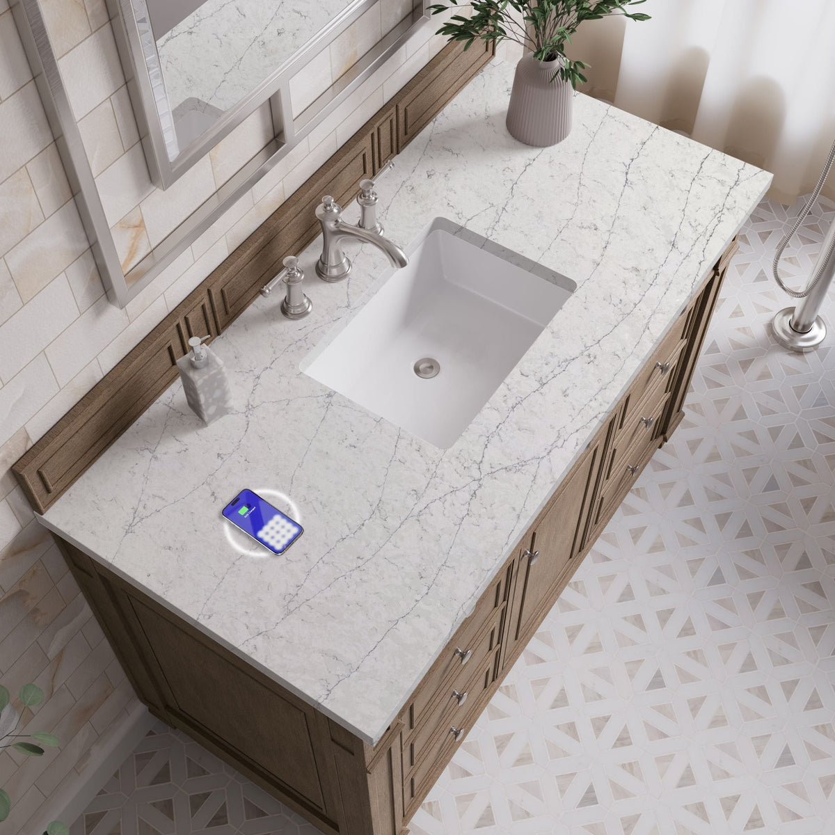 James Martin Bristol 48" Single Bathroom Vanity, Whitewashed Walnut with Eternal Jasmine Pearl (FreePower) countertop
