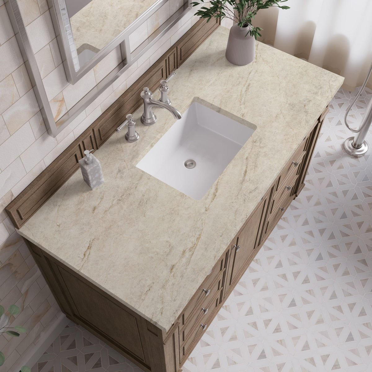 James Martin Bristol 48" Single Bathroom Vanity, Whitewashed Walnut with Tajnar countertop