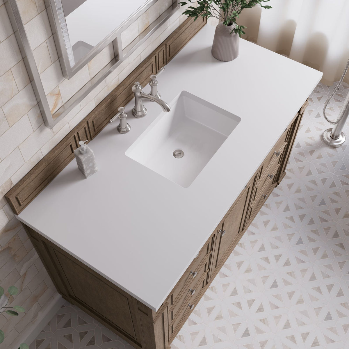 James Martin Bristol 48" Single Bathroom Vanity, Whitewashed Walnut with White Zeus countertop