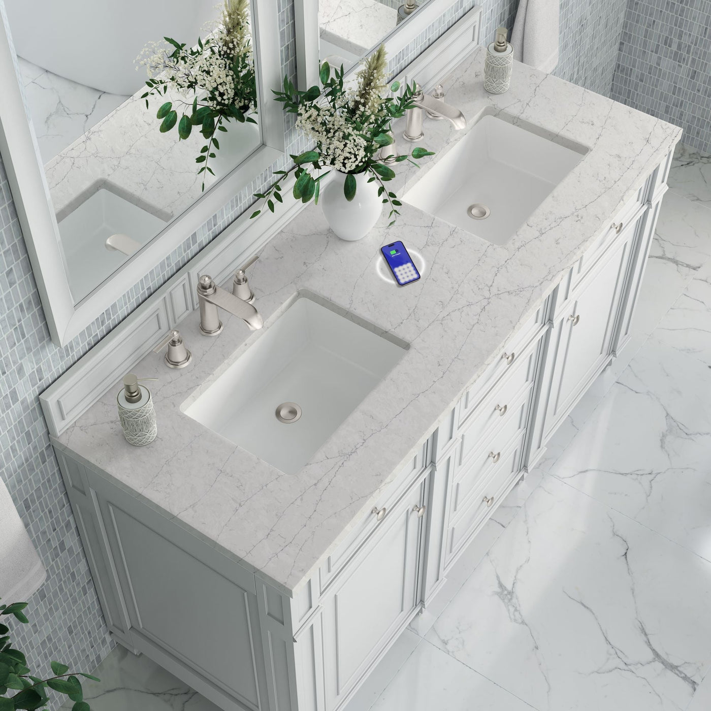 James Martin Bristol 60" Double Bathroom Vanity, Bright White by James Martin