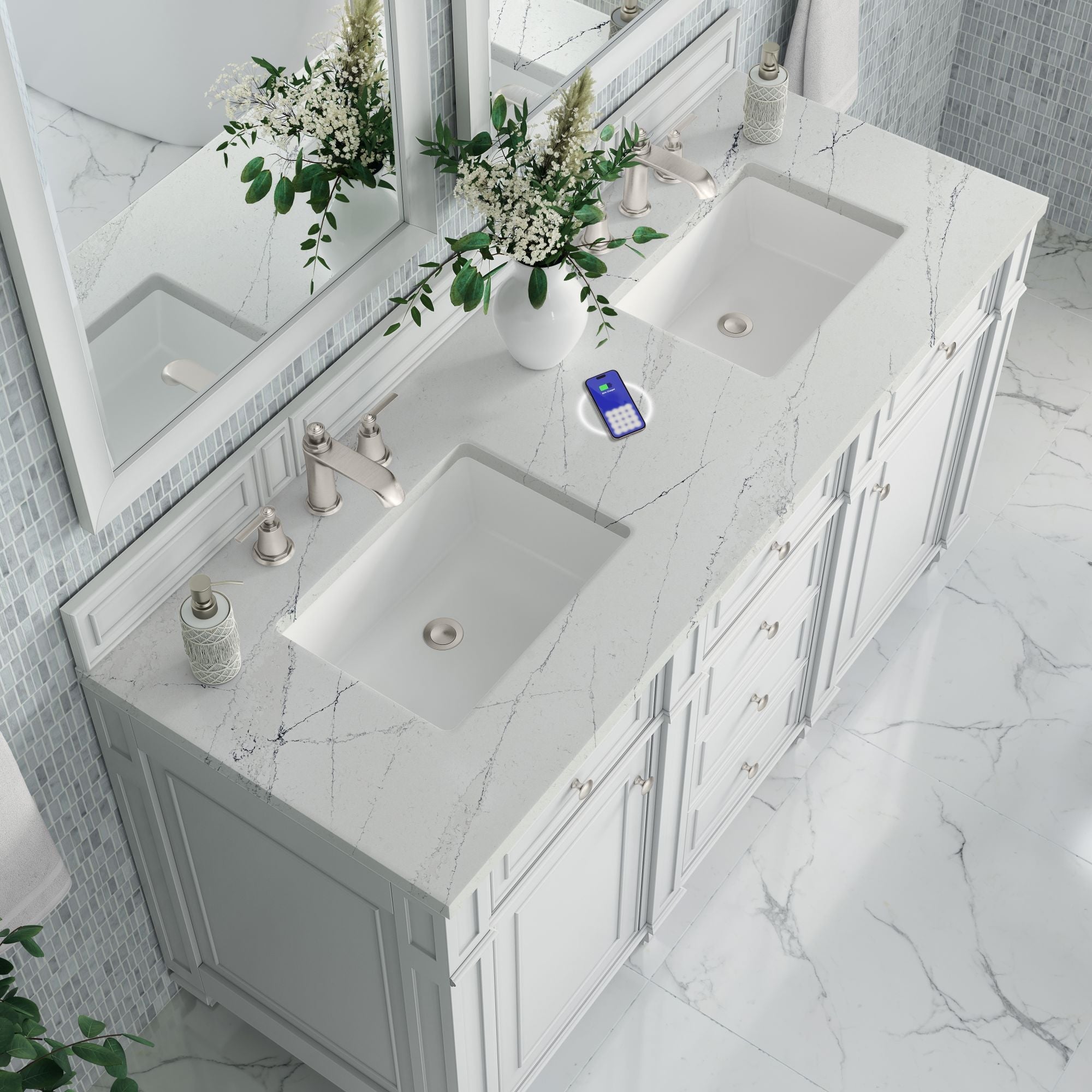 James Martin Bristol 60" Double Bathroom Vanity, Bright White by James Martin