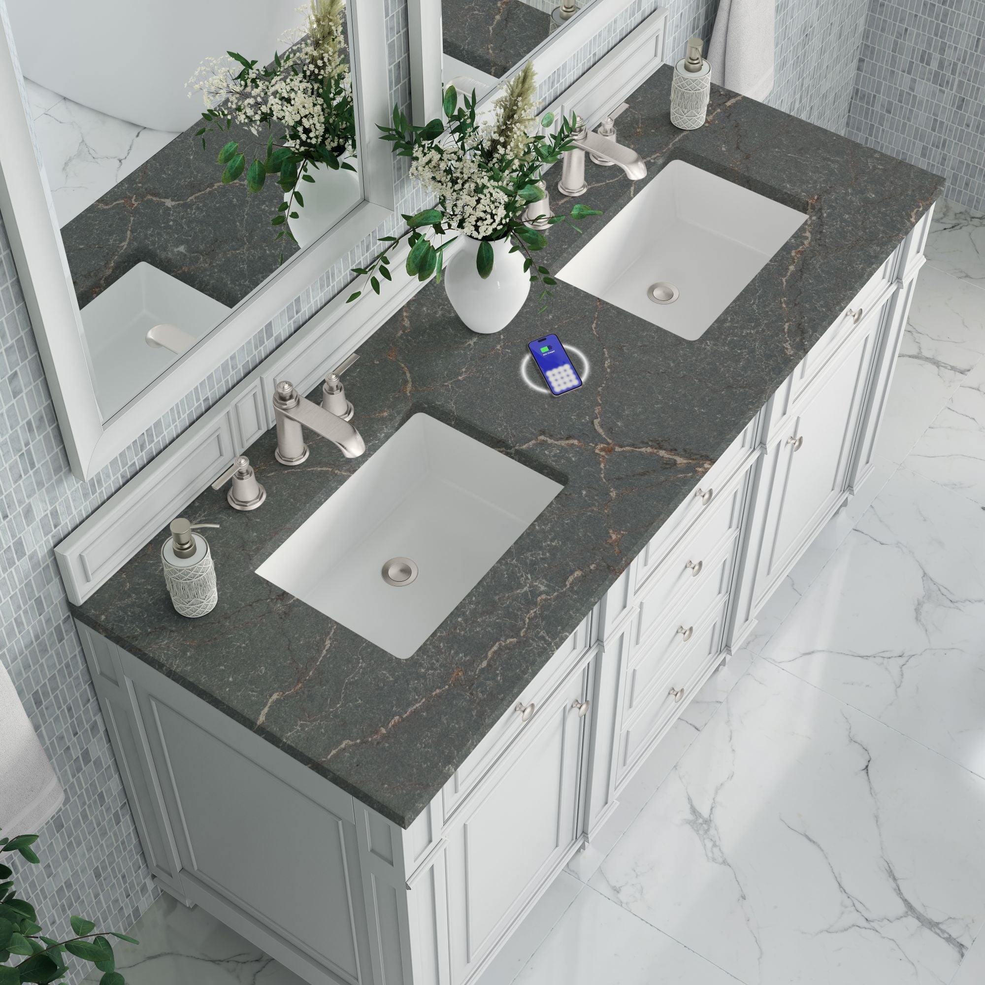 James Martin Bristol 60" Double Bathroom Vanity, Bright White by James Martin