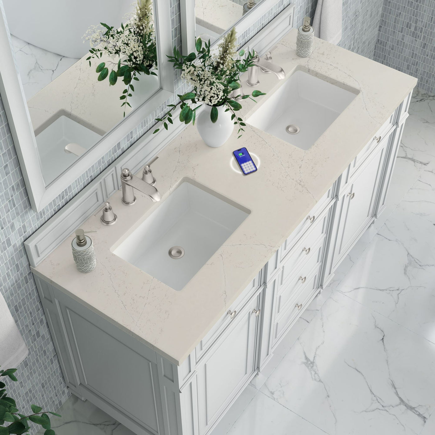 James Martin Bristol 60" Double Bathroom Vanity, Bright White by James Martin