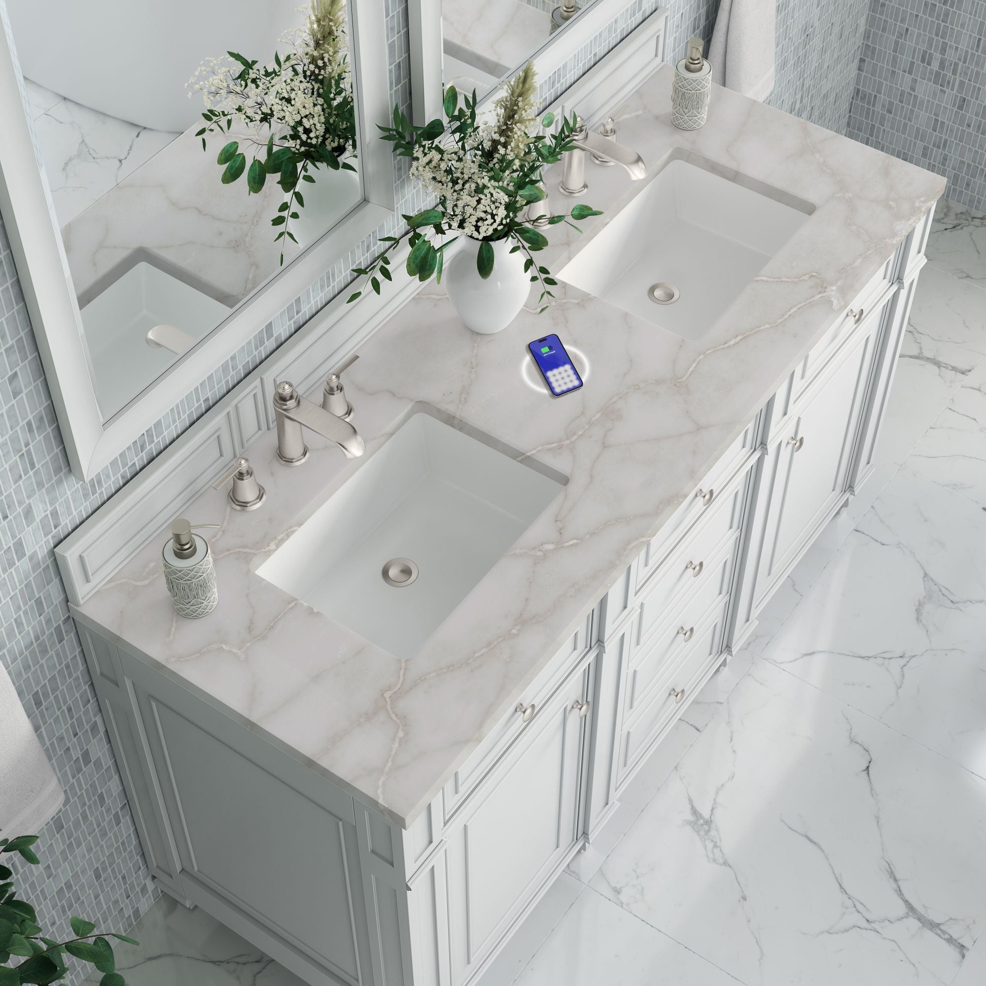 James Martin Bristol 60" Double Bathroom Vanity, Bright White by James Martin