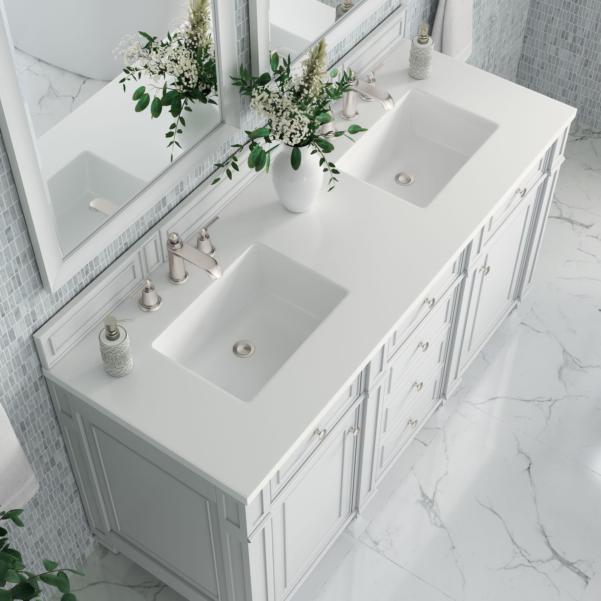 James Martin Bristol 60" Double Bathroom Vanity, Bright White by James Martin