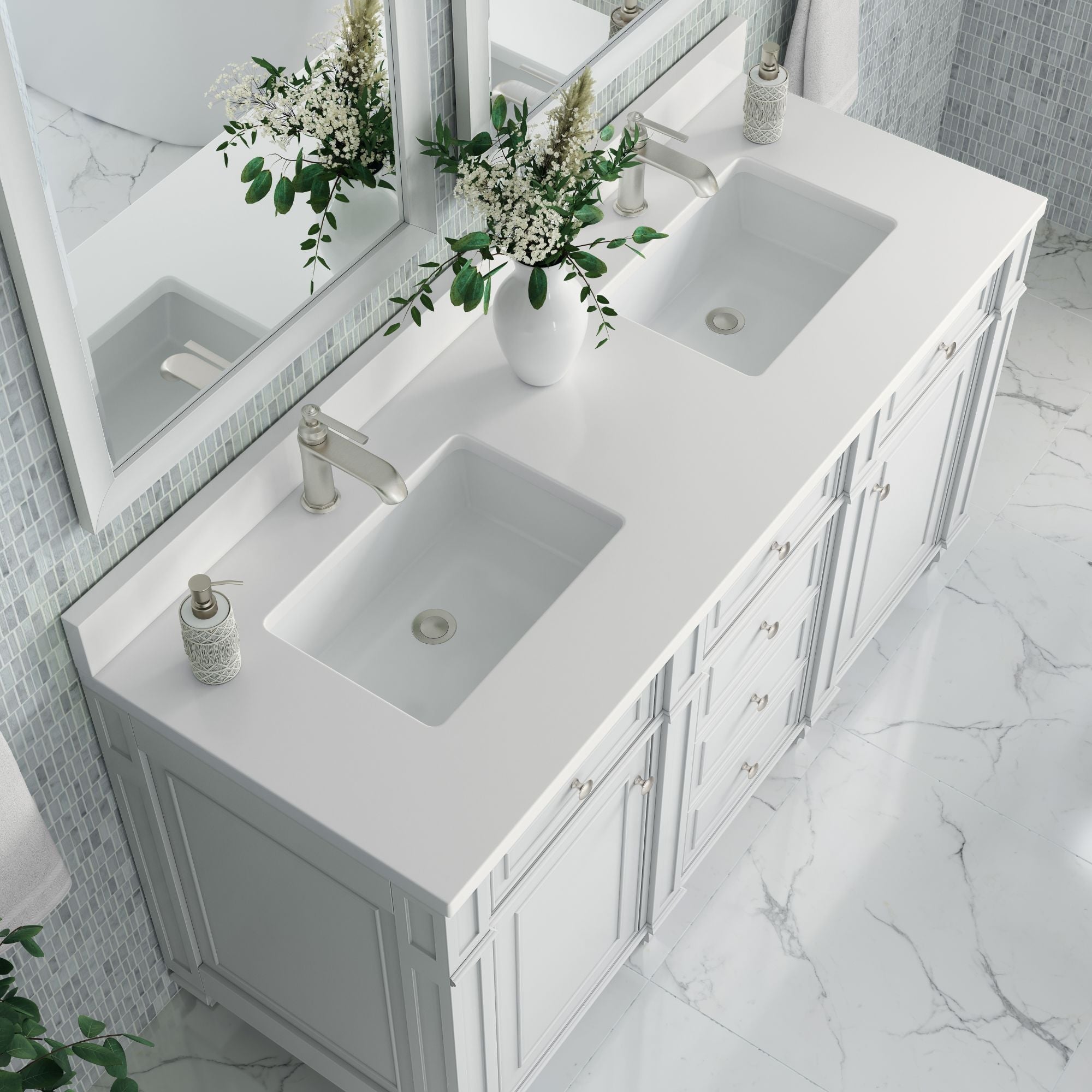 James Martin Bristol 60" Double Bathroom Vanity, Bright White by James Martin