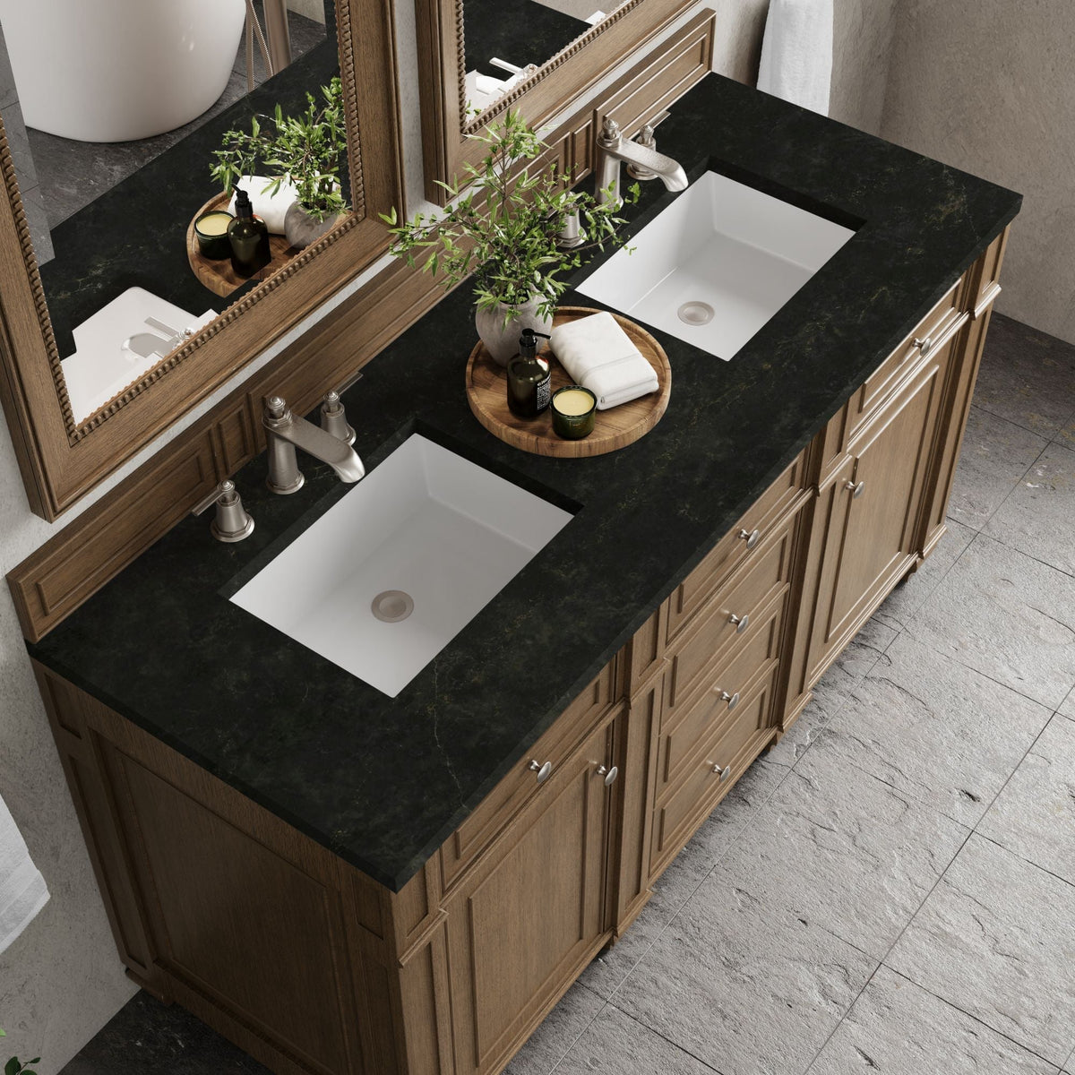 James Martin Bristol 60" Double Bathroom Vanity, Saddle Brown with Phantome countertop