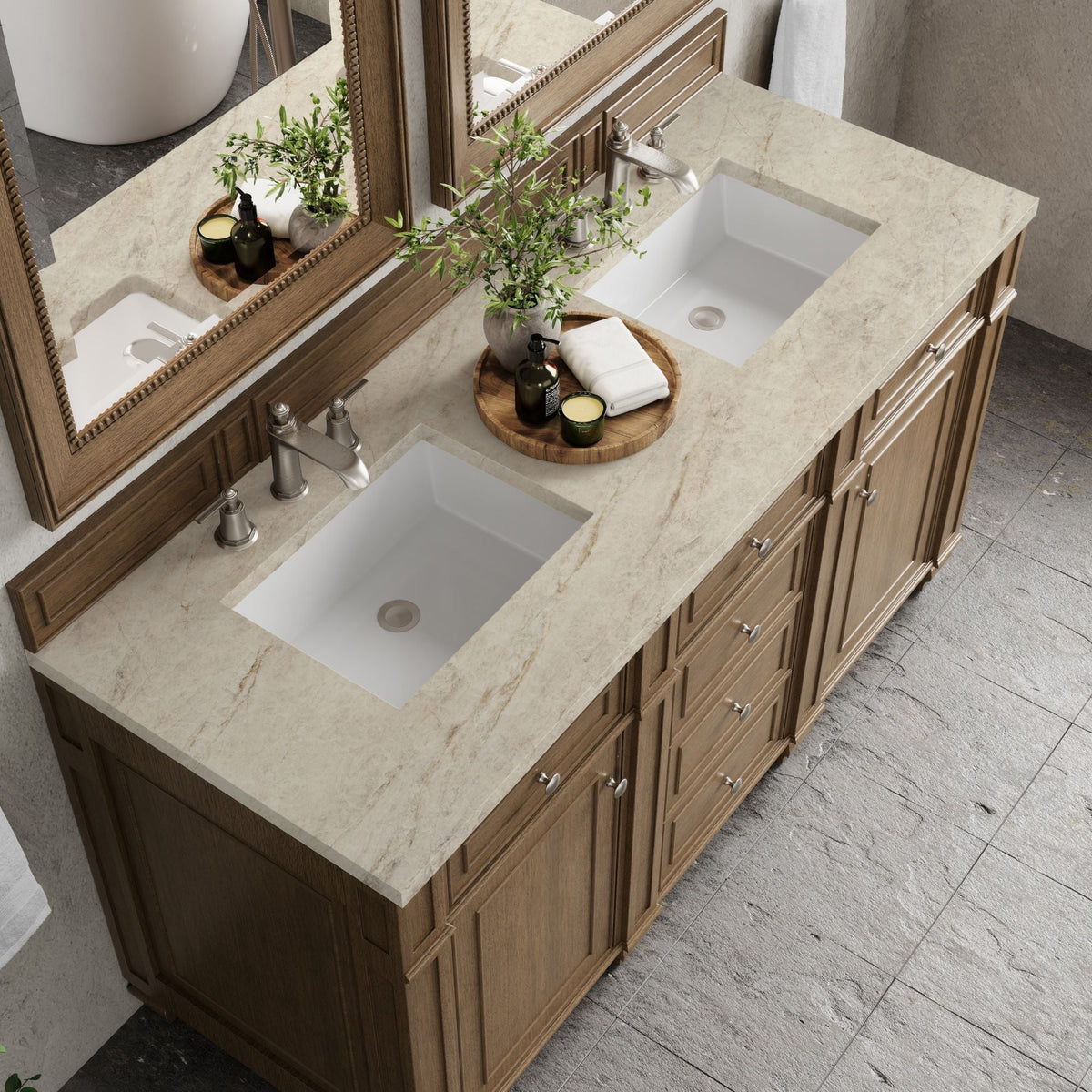 James Martin Bristol 60" Double Bathroom Vanity, Saddle Brown with Tajnar countertop