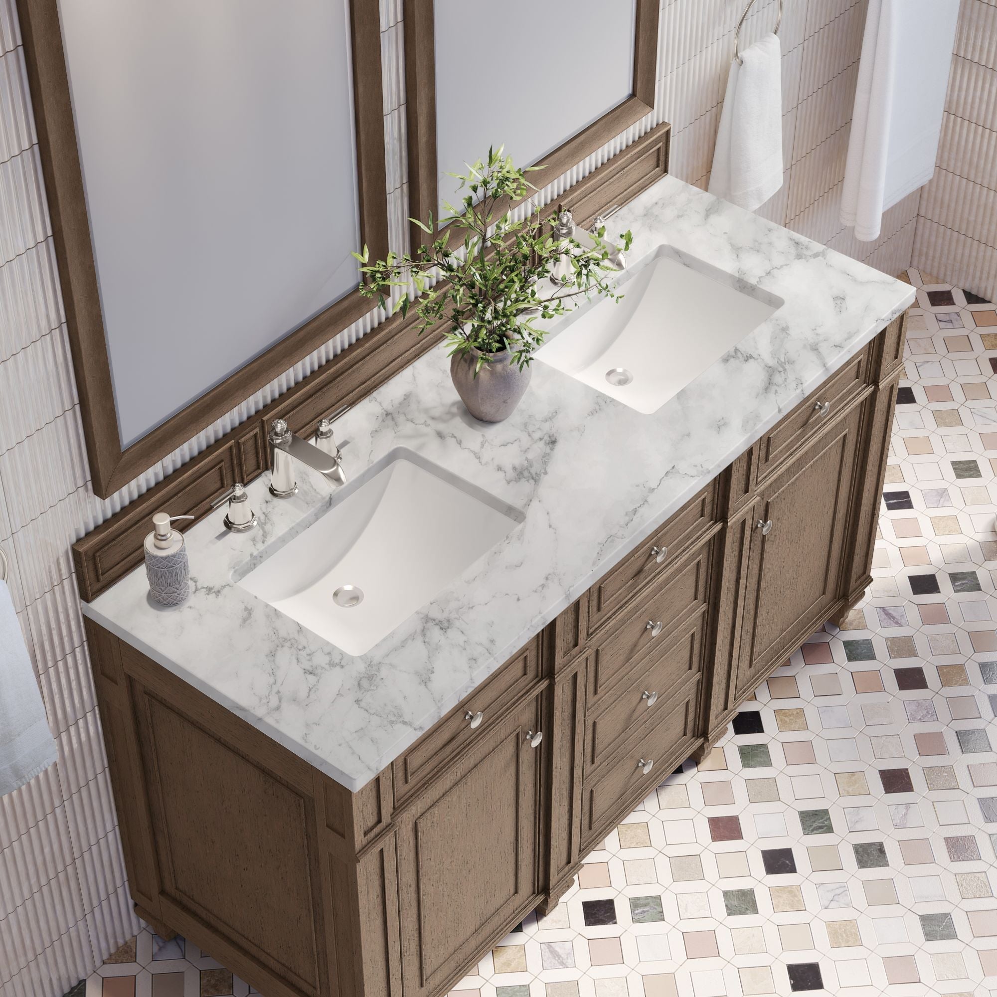 James Martin Bristol 60" Double Bathroom Vanity, Whitewashed Walnut by James Martin