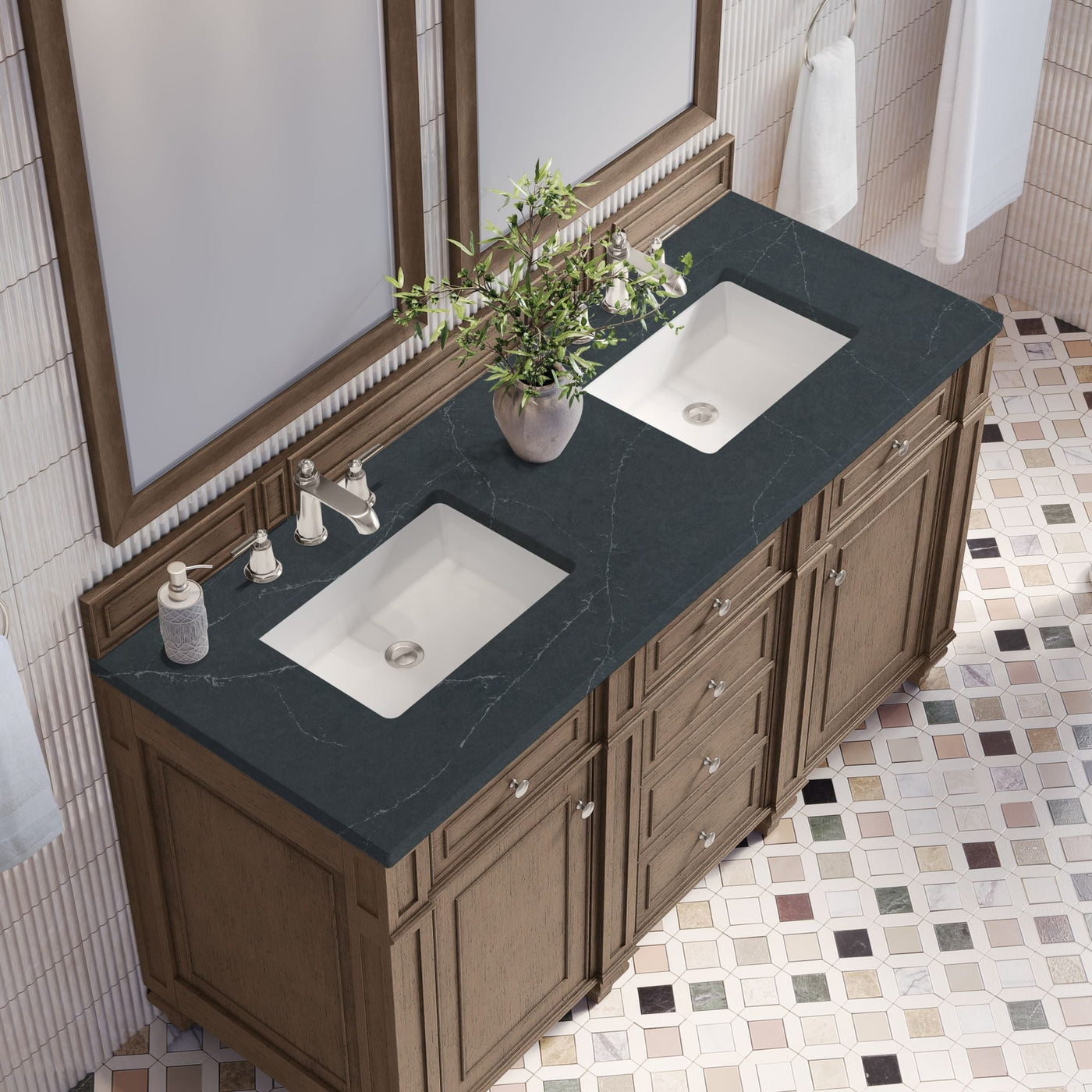 James Martin Bristol 60" Double Bathroom Vanity, Whitewashed Walnut by James Martin