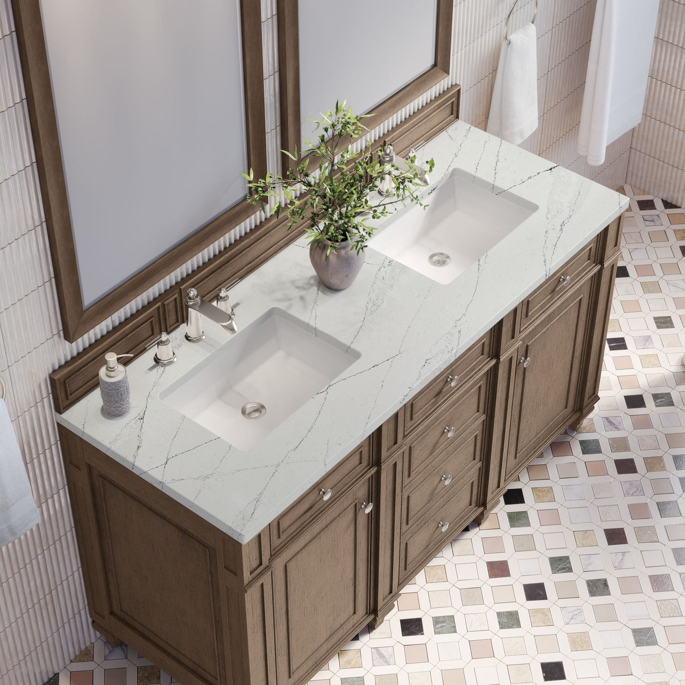 James Martin Bristol 60" Double Bathroom Vanity, Whitewashed Walnut by James Martin