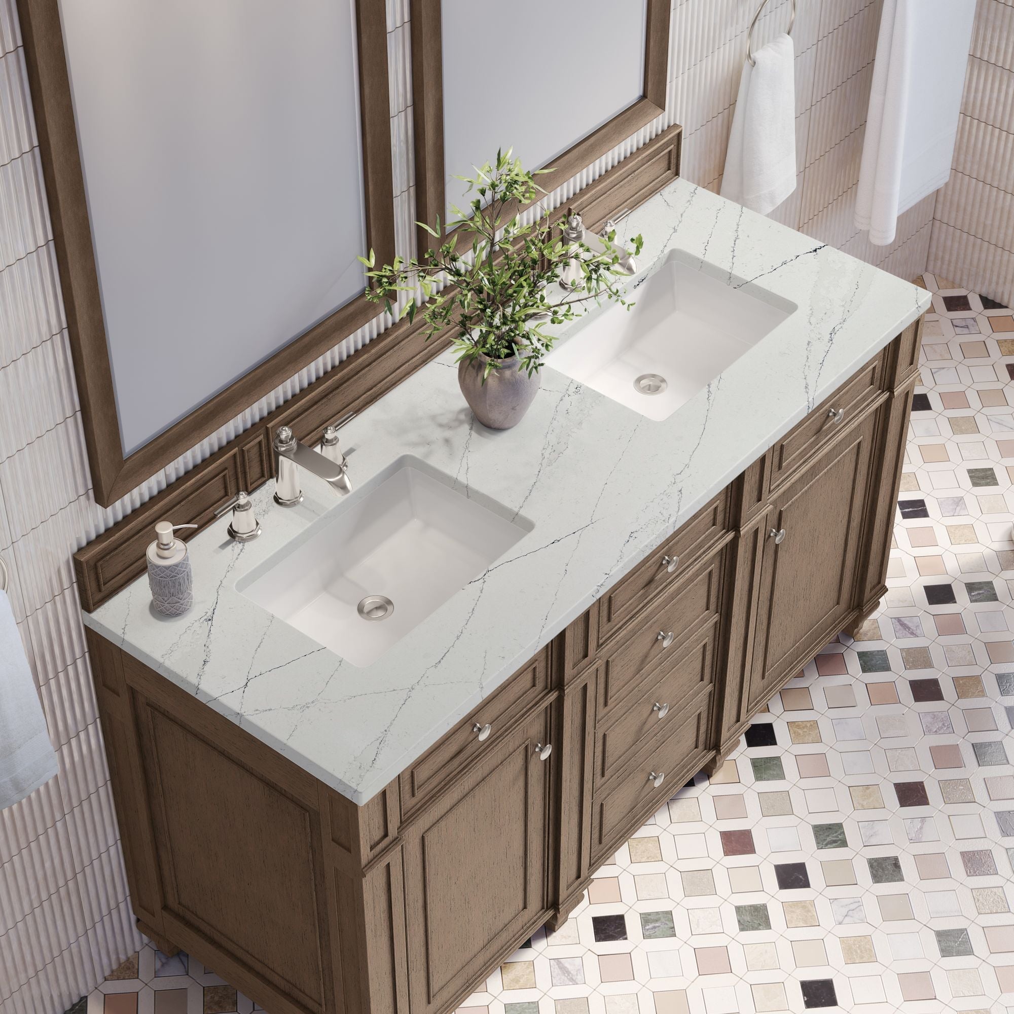 James Martin Bristol 60" Double Bathroom Vanity, Whitewashed Walnut by James Martin