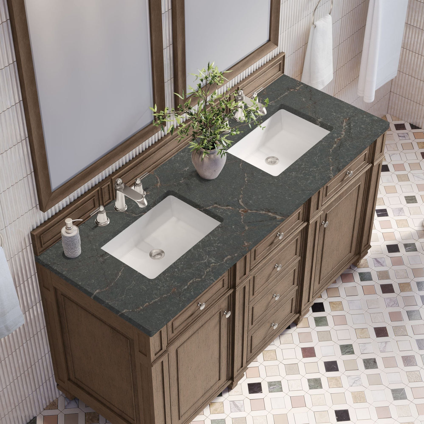 James Martin Bristol 60" Double Bathroom Vanity, Whitewashed Walnut by James Martin