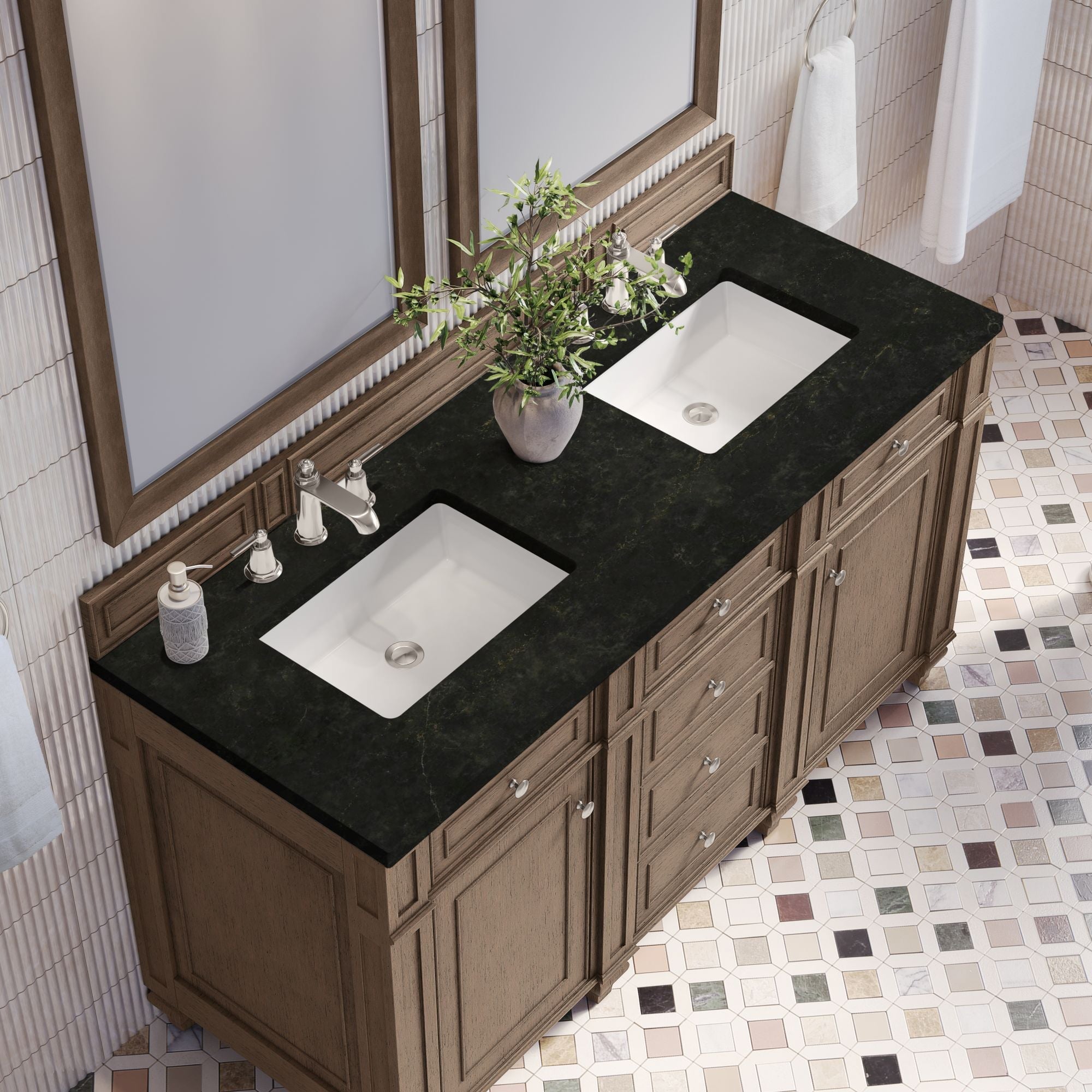 James Martin Bristol 60" Double Bathroom Vanity, Whitewashed Walnut by James Martin