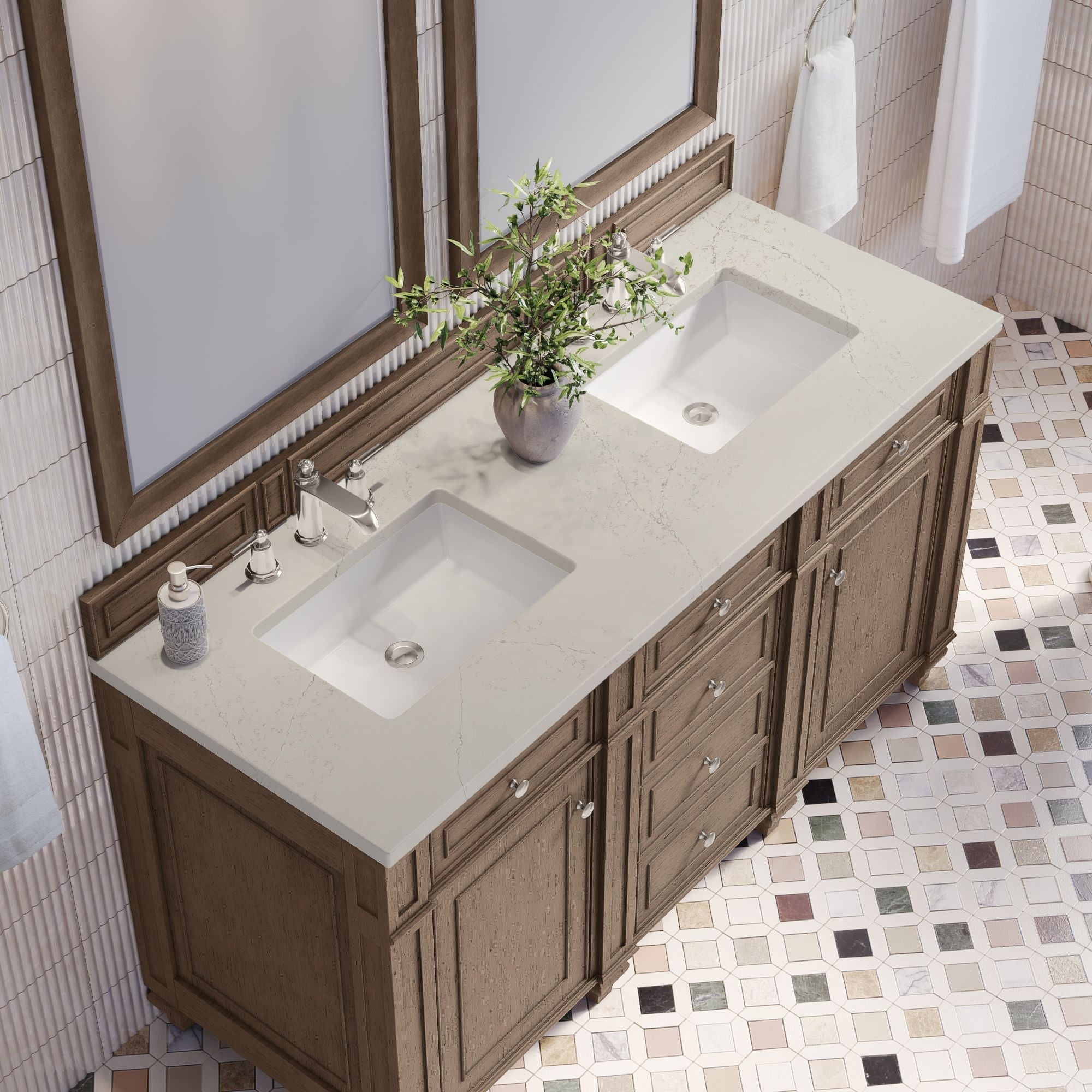 James Martin Bristol 60" Double Bathroom Vanity, Whitewashed Walnut by James Martin