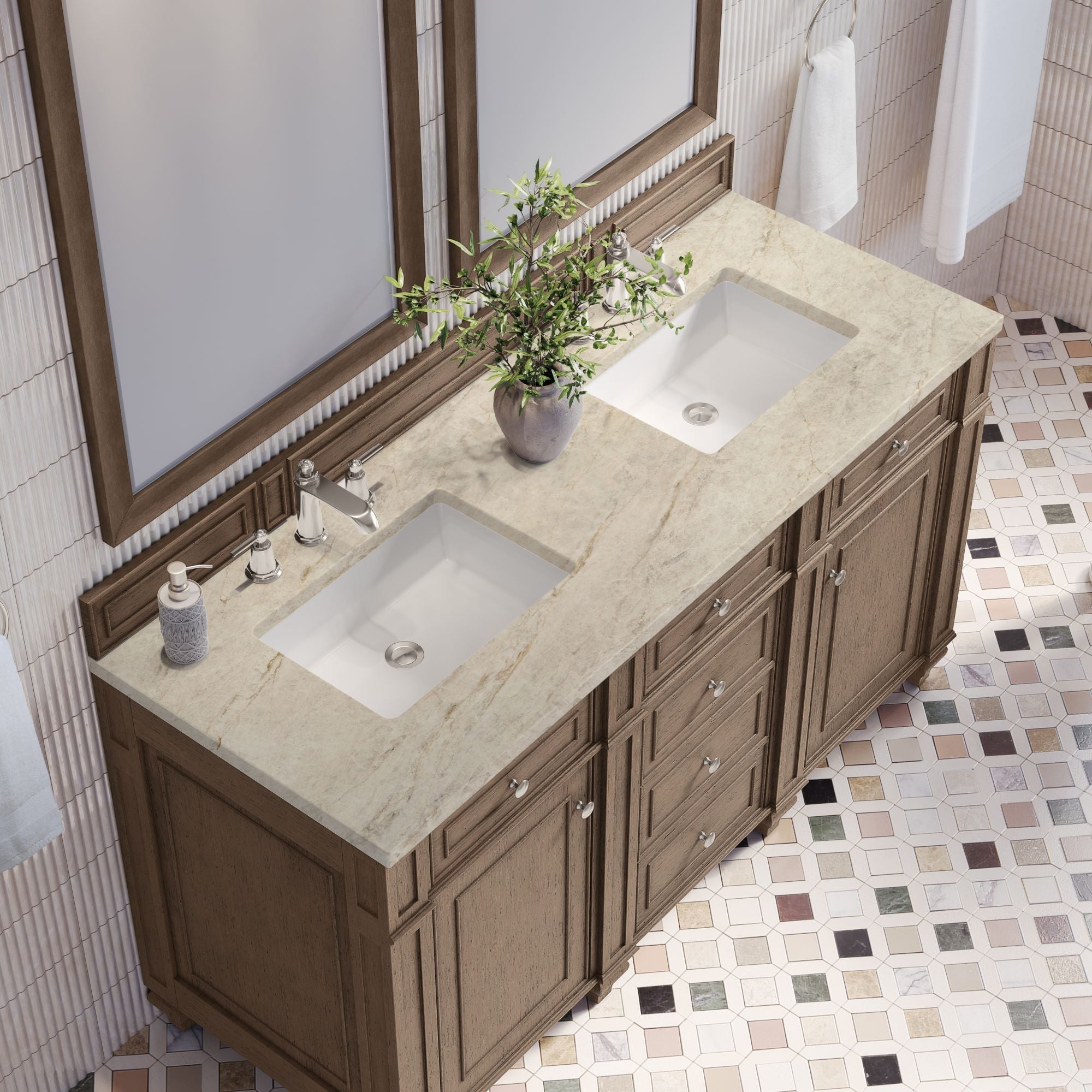 James Martin Bristol 60" Double Bathroom Vanity, Whitewashed Walnut by James Martin