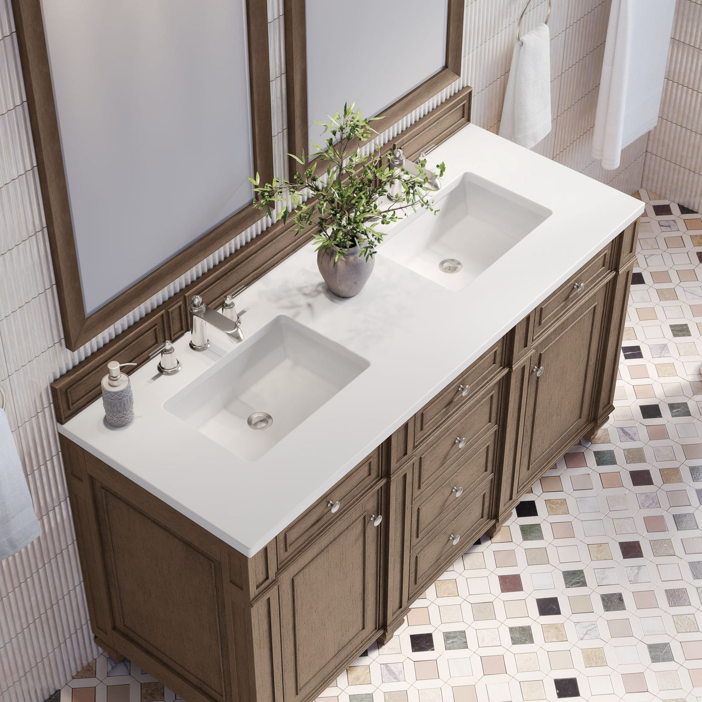 James Martin Bristol 60" Double Bathroom Vanity, Whitewashed Walnut by James Martin